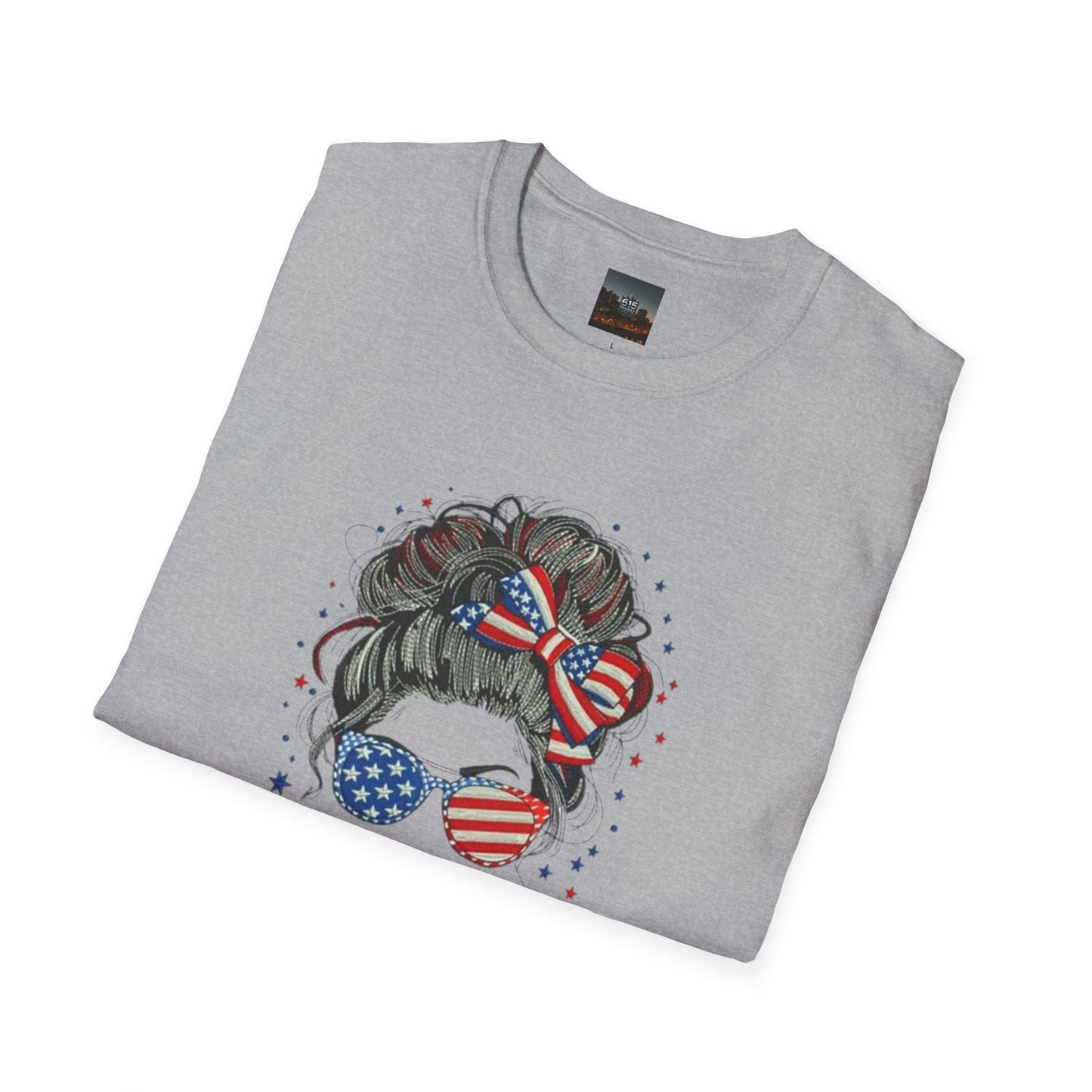 #250 "All American Girl" Patriotic Messy Bun T-Shirt
