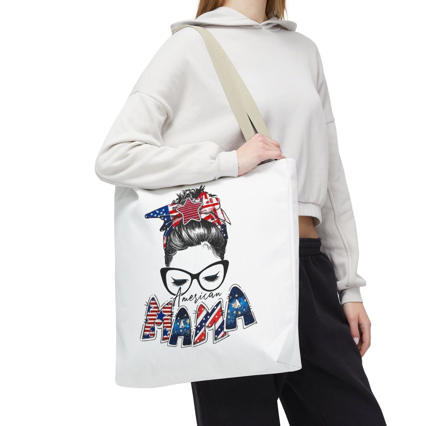 #250 Mama USA Flag Messy Bun Tote Bag