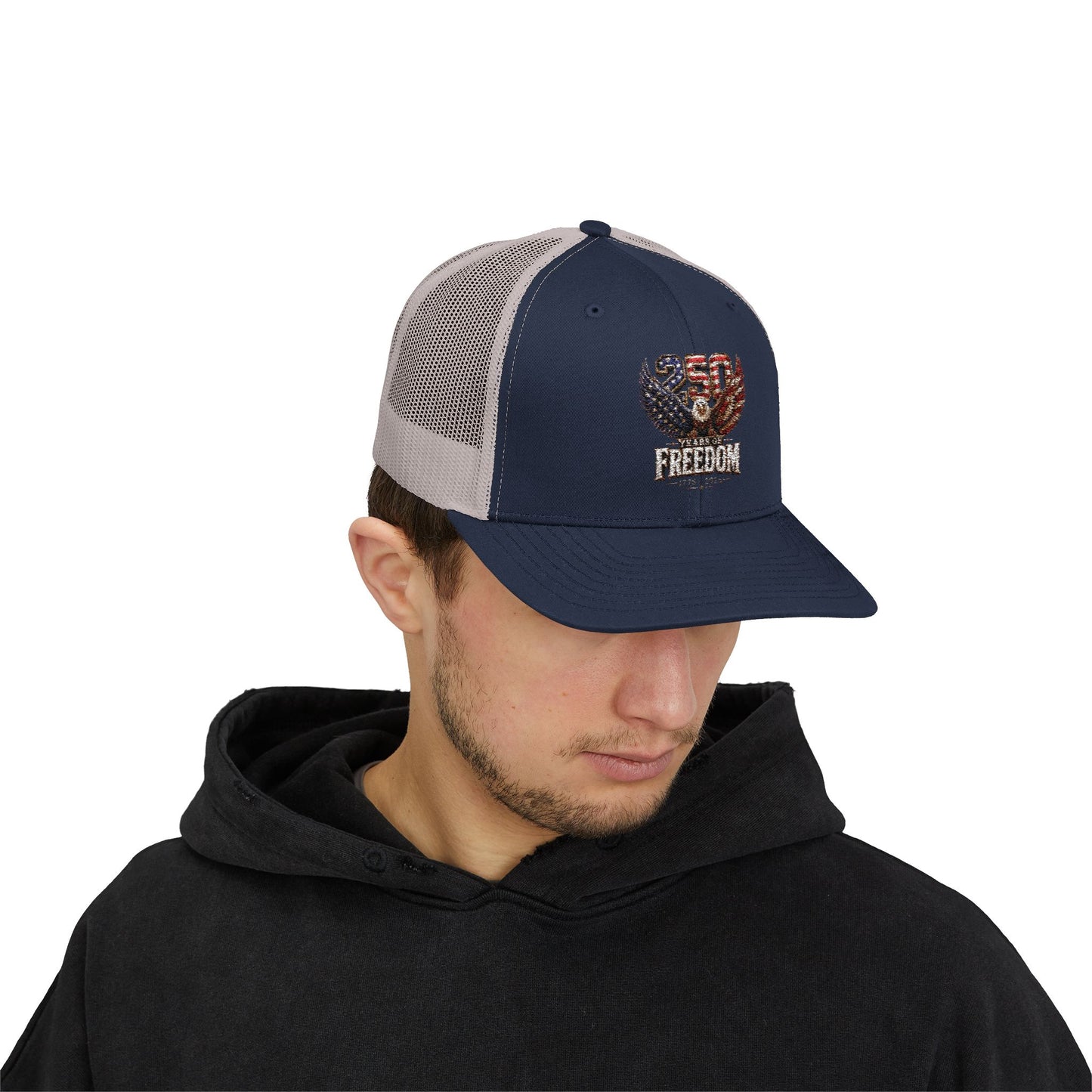#250 250 Years of Freedom Eagle Patriotic American Flag Anniversary (1776–2026) Snapback Trucker Cap