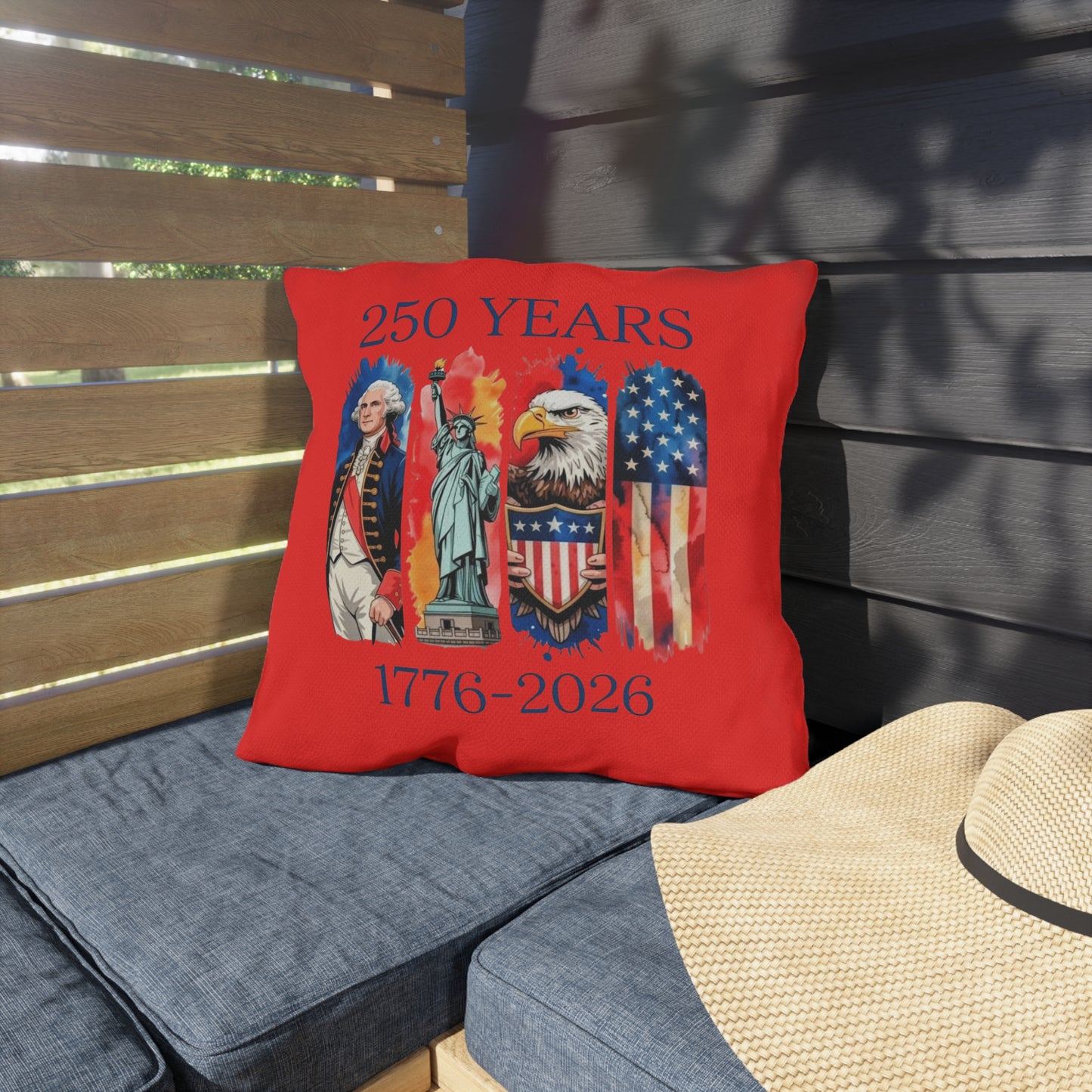 #250 250 Years American History Celebration 1776–2026 Patriotic Outdoor Throw Pillow