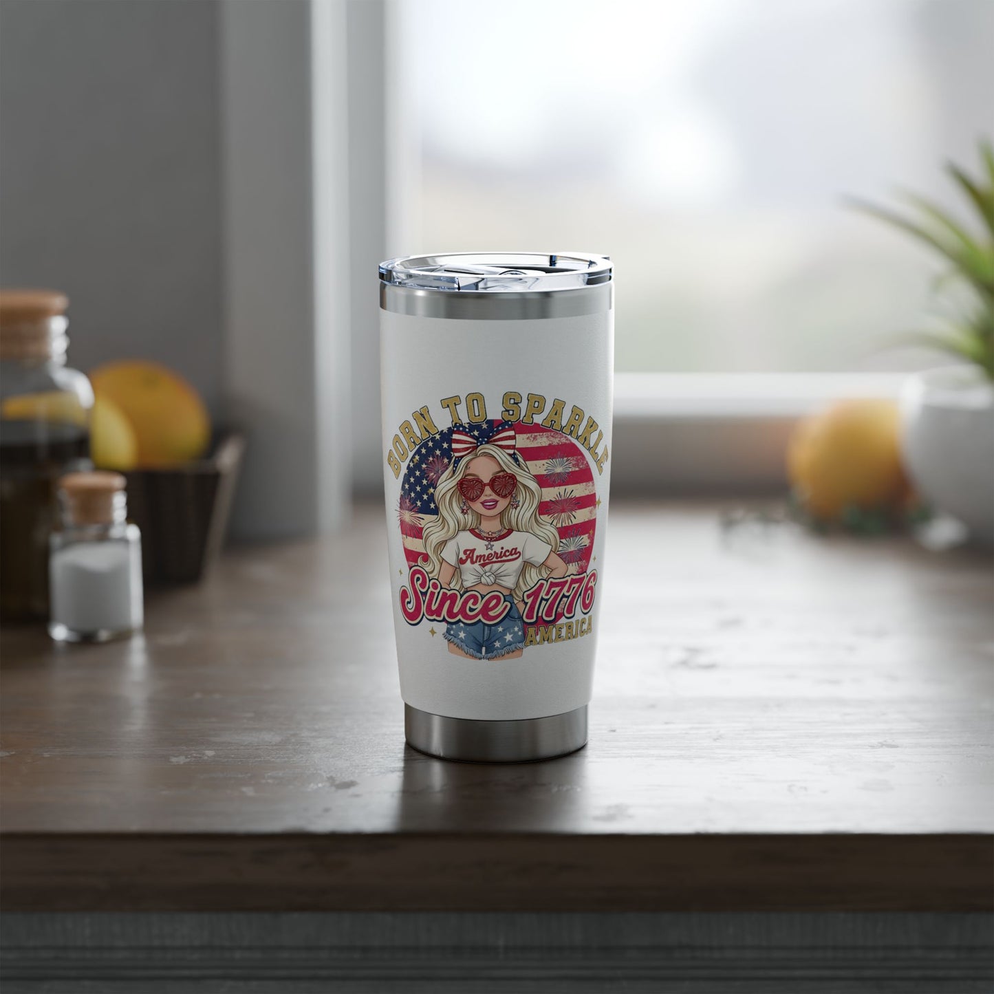 #250 "Born to Sparkle Since 1776" Patriotic 20oz Stainless Travel Tumbler 'Vagabond'