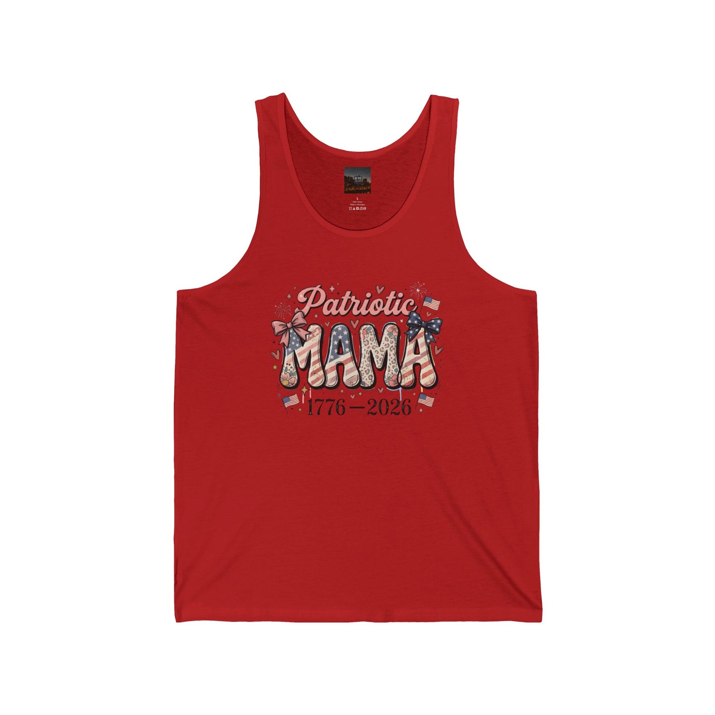 #250 Patriotic Mama 1776–2026 American Flag Tank Top