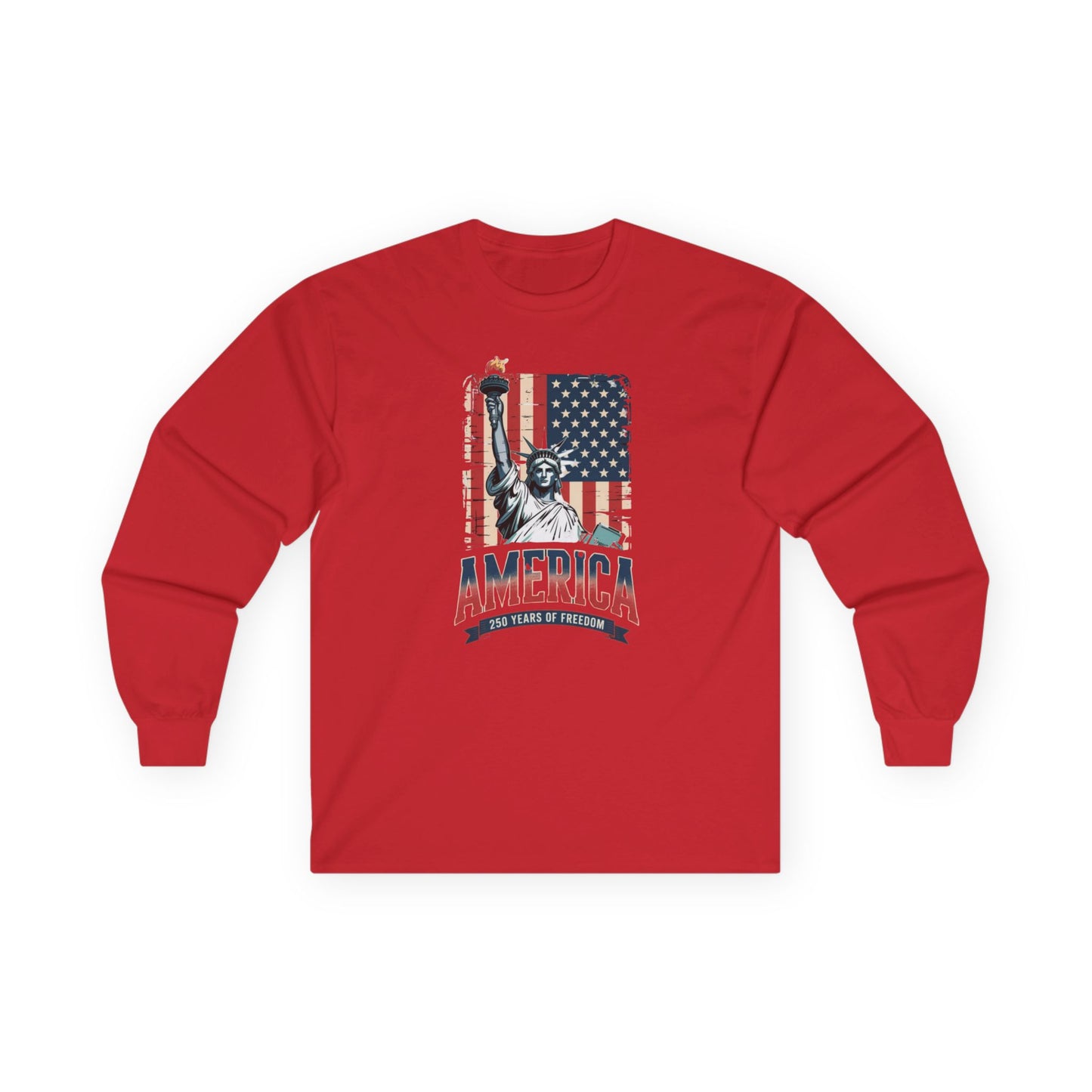 #250 Statue of Liberty American Flag 'America' Patriotic Independence Day Long Sleeve Tee