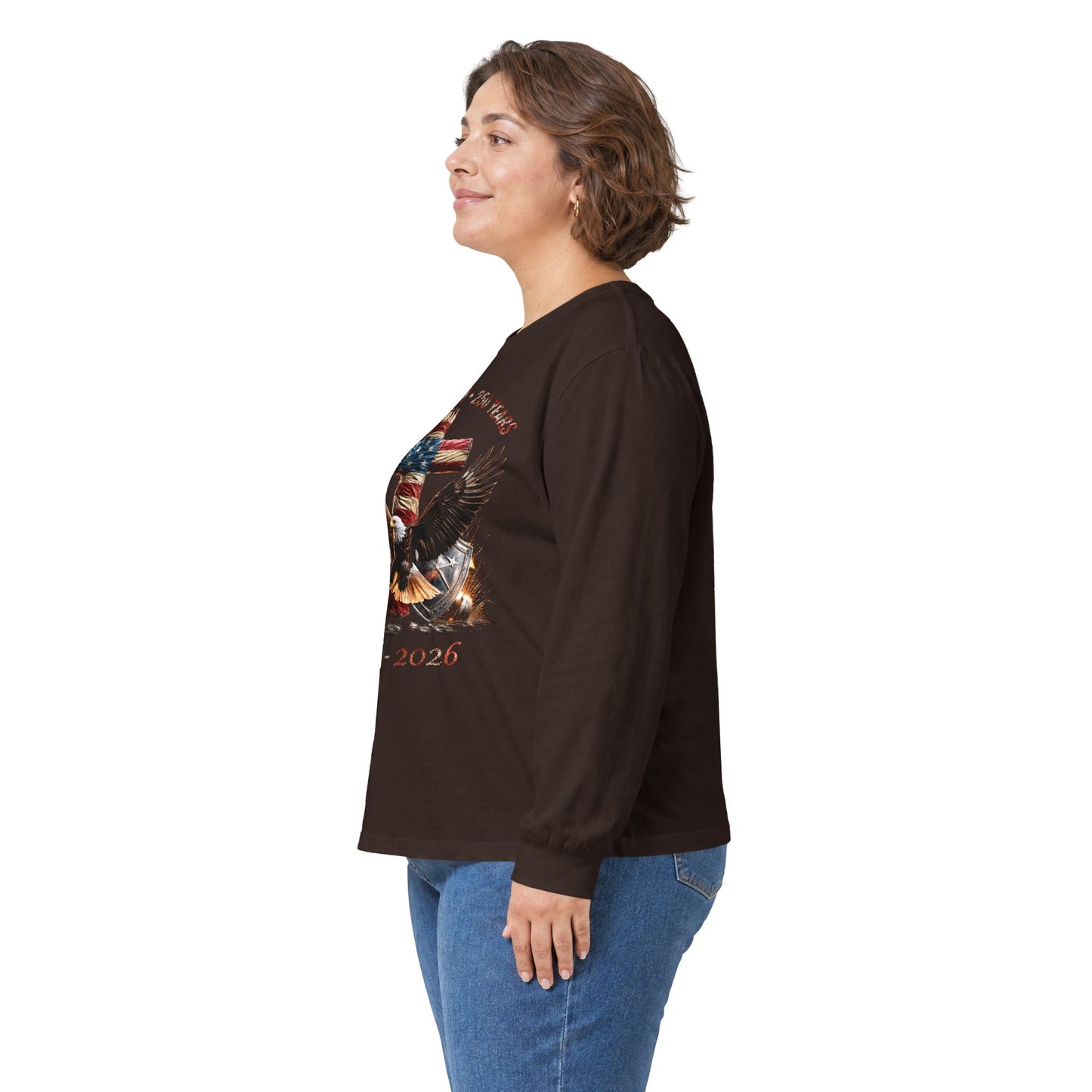 #250 Faith • Freedom 250 Years American Flag Cross & Eagle 1776-2026 Long Sleeve Tee