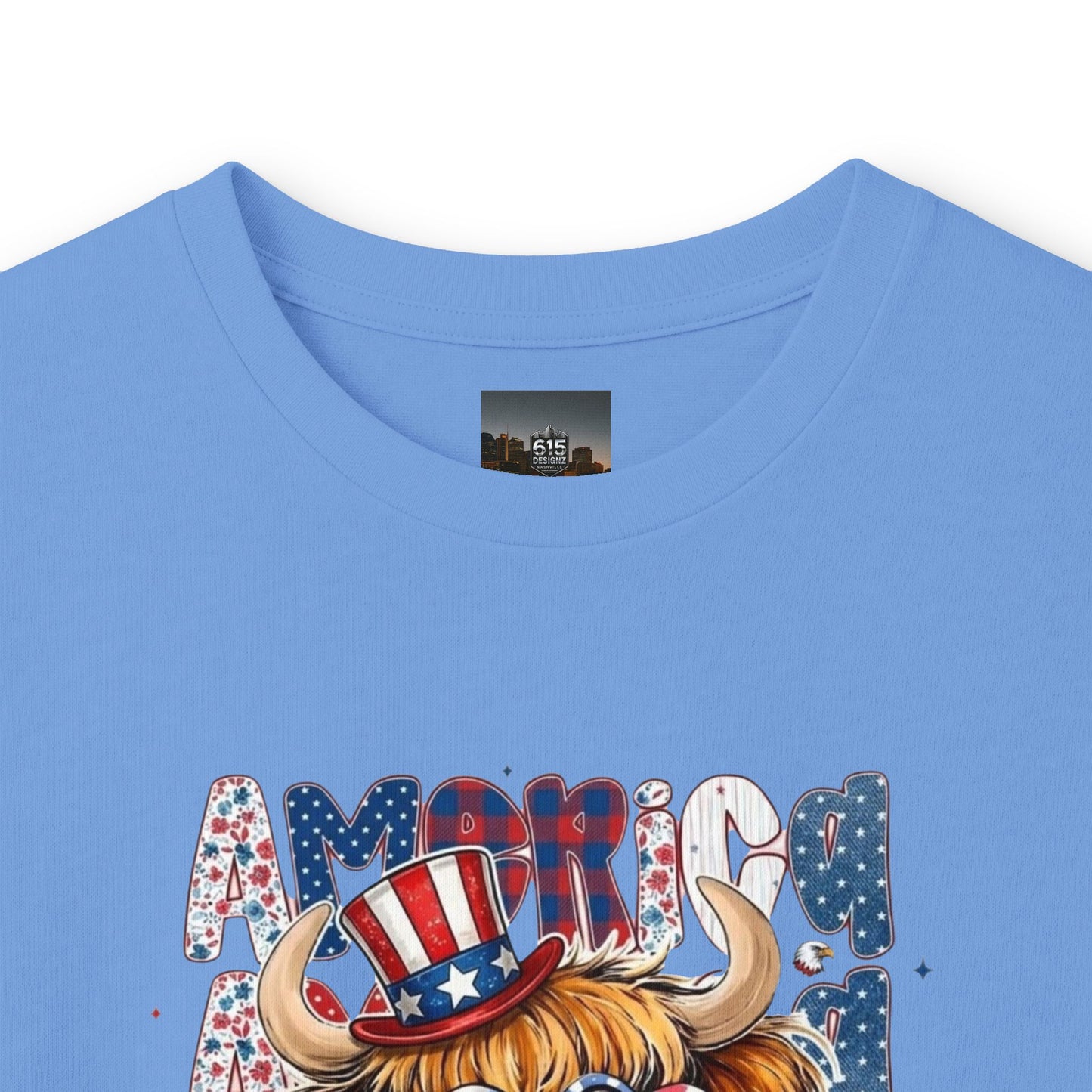 #250 American Flag Bubblegum Patriotic Highland Cow Long Sleeve Tee