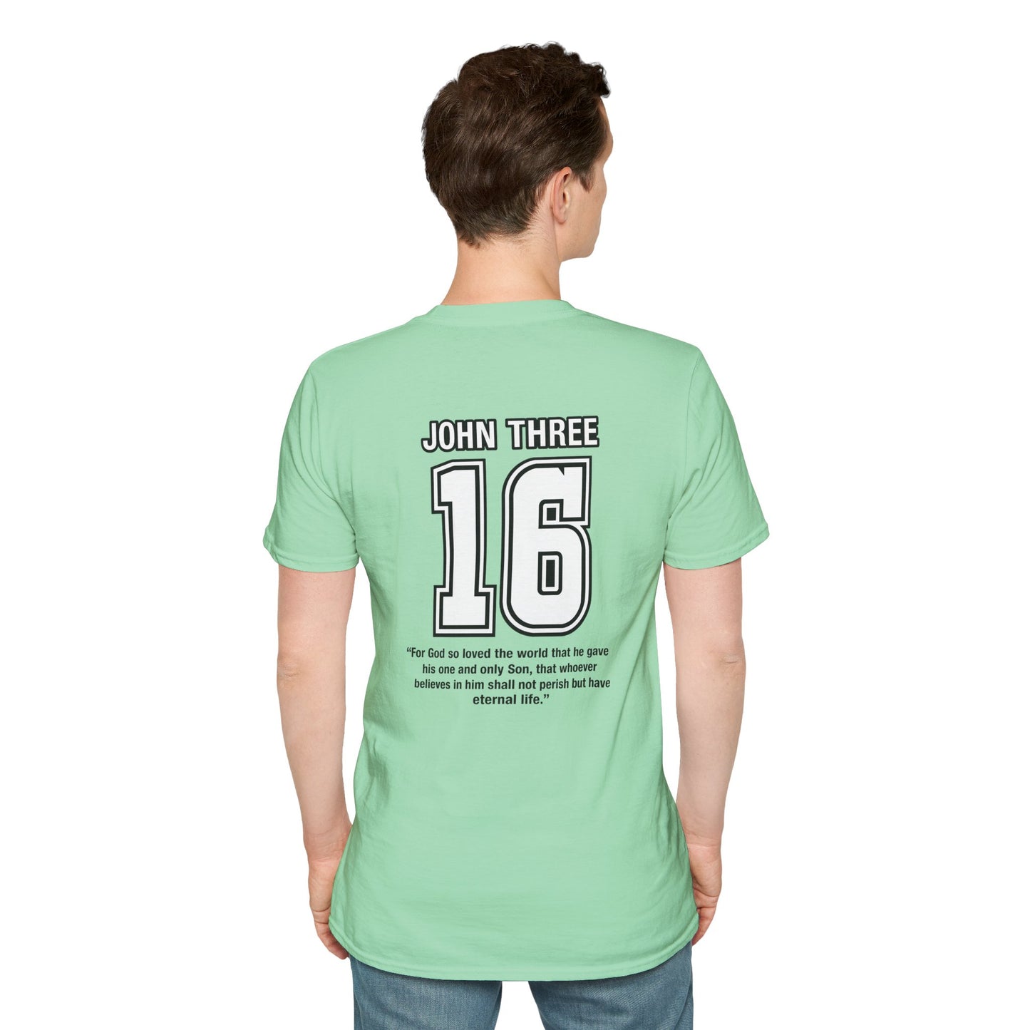 John Three 16 Chest and Back Jersey Print with Scripture Tee