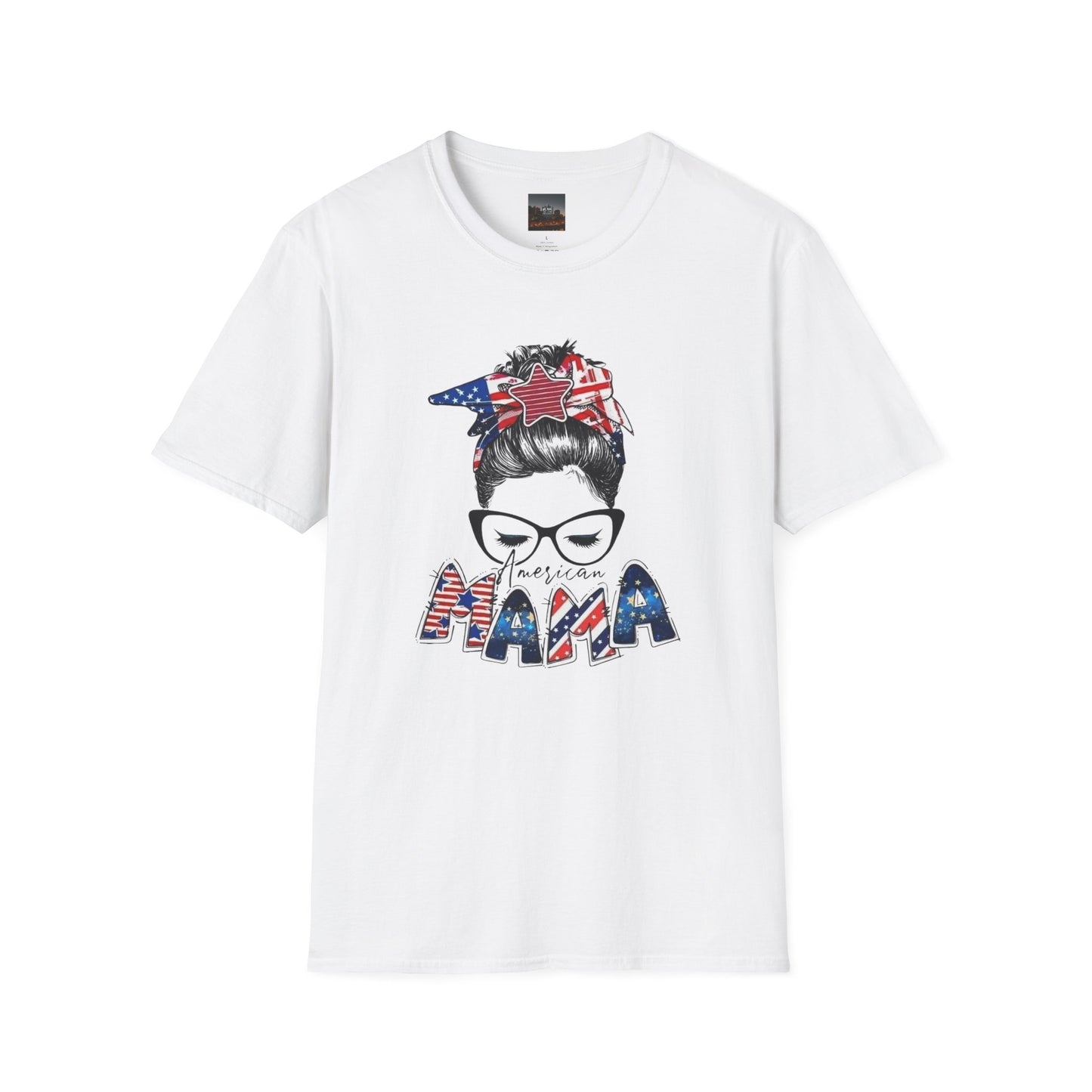 Mama USA Flag Messy Bun T-Shirt