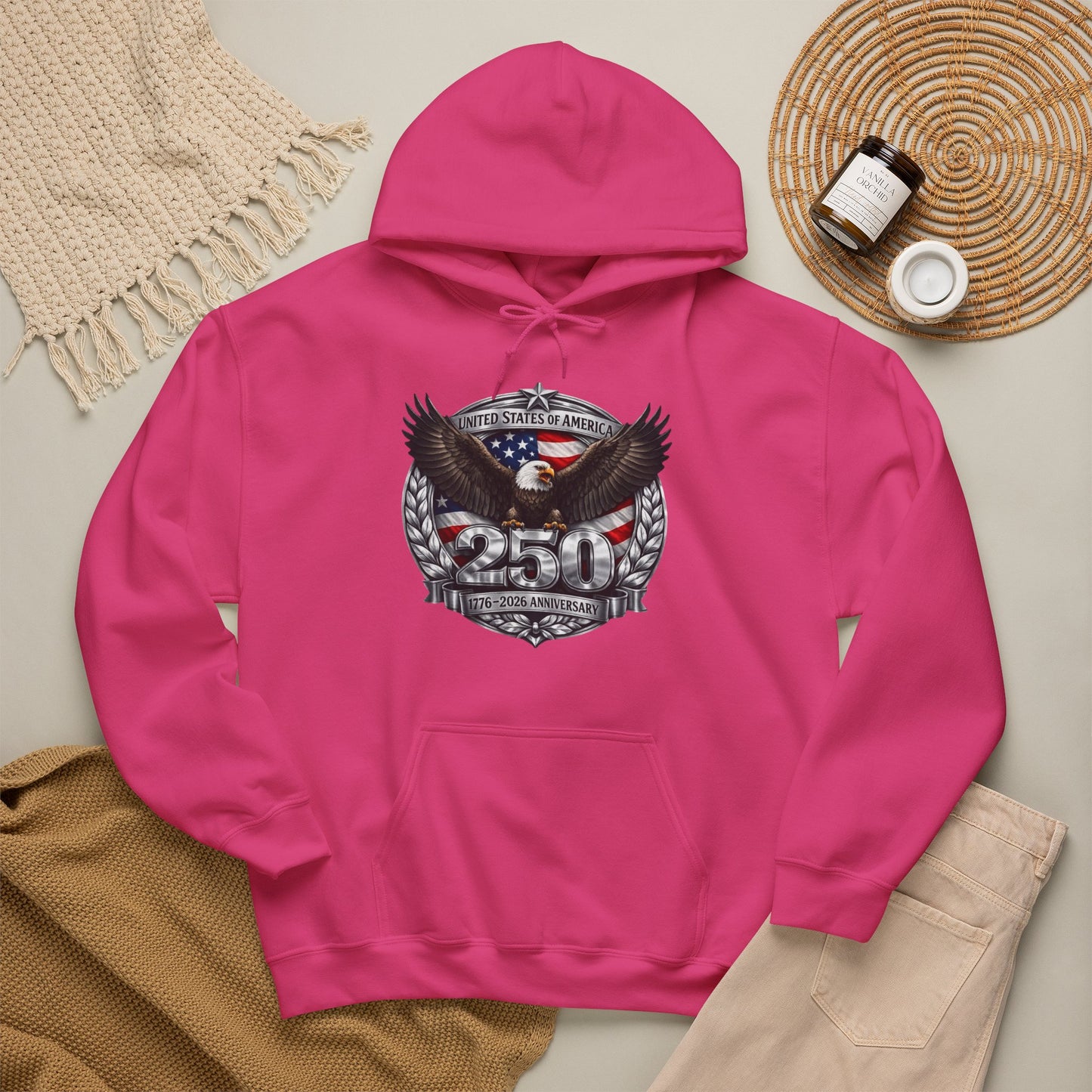 #250 Patriotic Bald Eagle 250 United States Emblem Hoodie