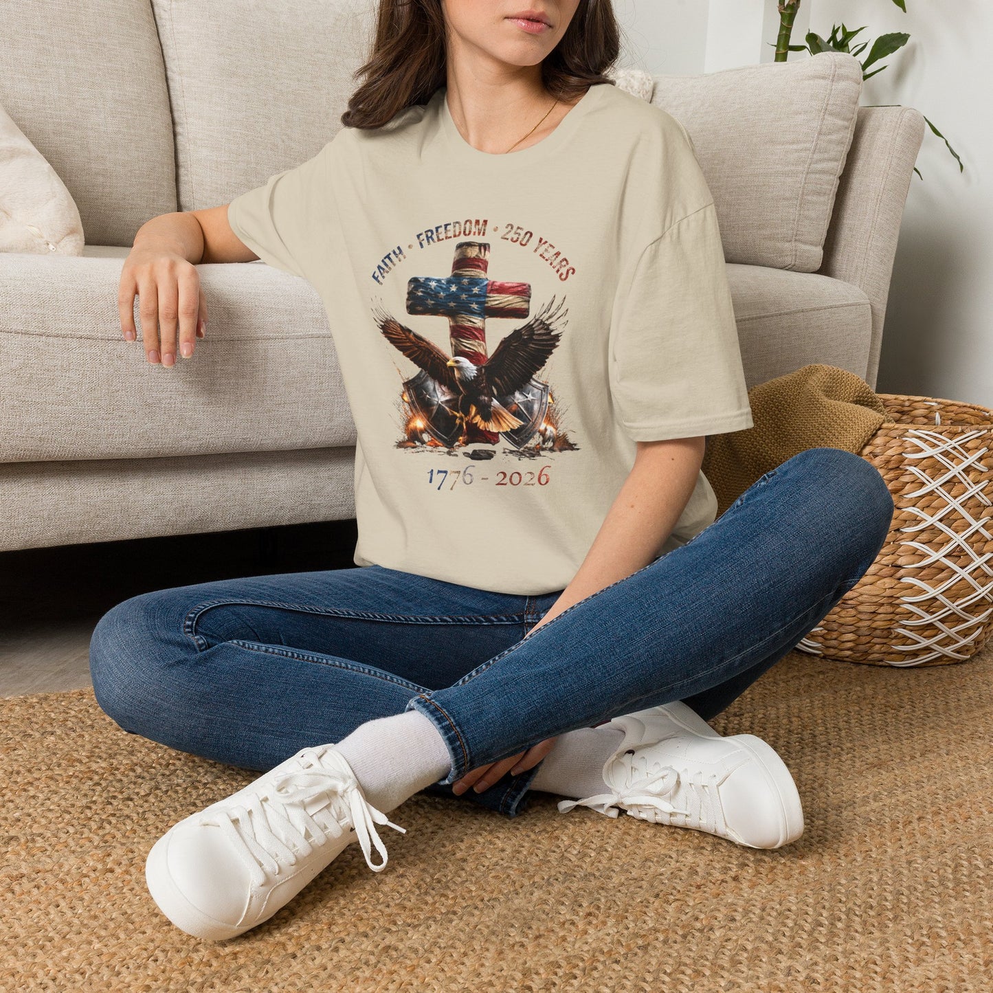 #250 Faith • Freedom 250 Years American Flag Cross & Eagle 1776-2026 T-Shirt