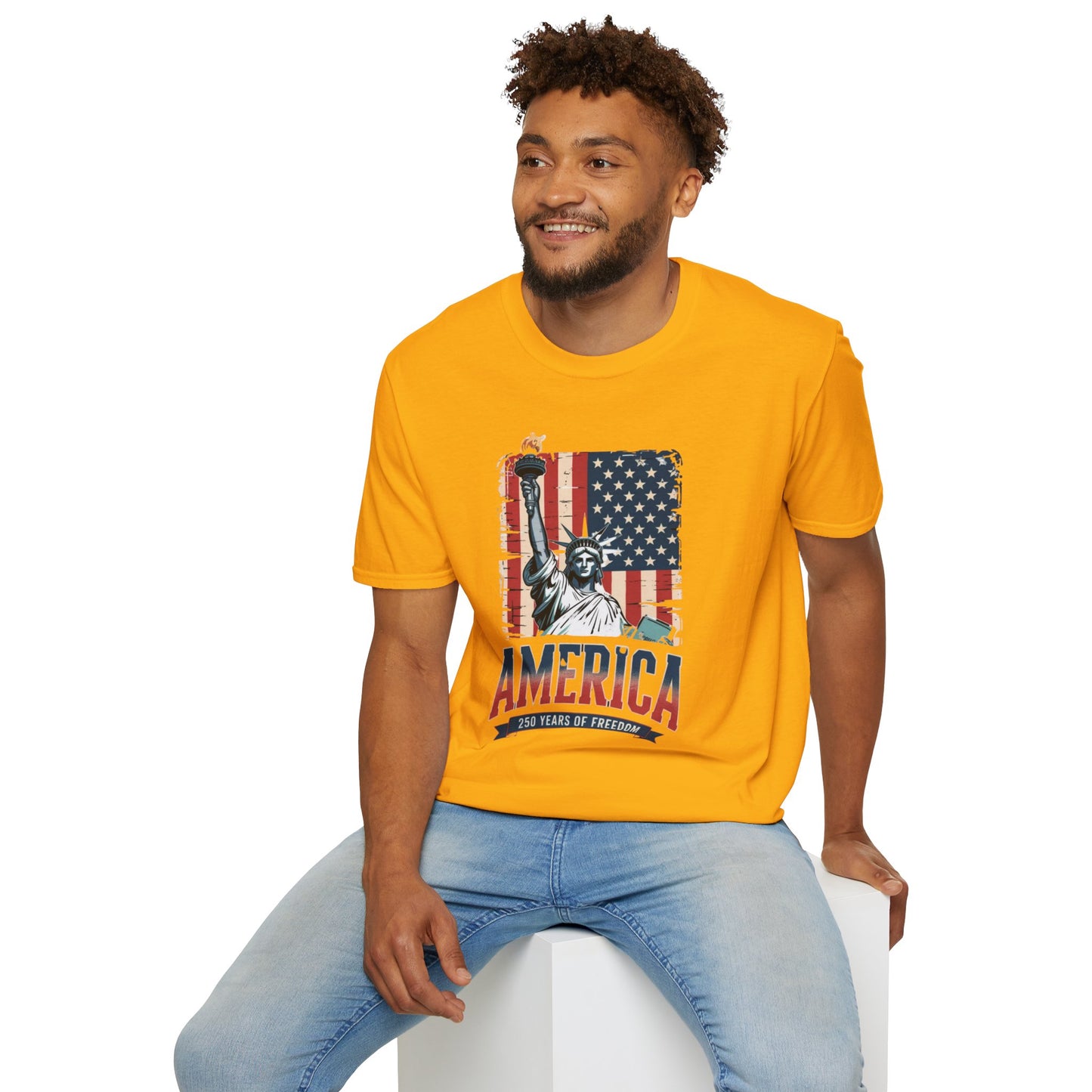 #250 Statue of Liberty American Flag 'America' Patriotic Independence Day T‑Shirt