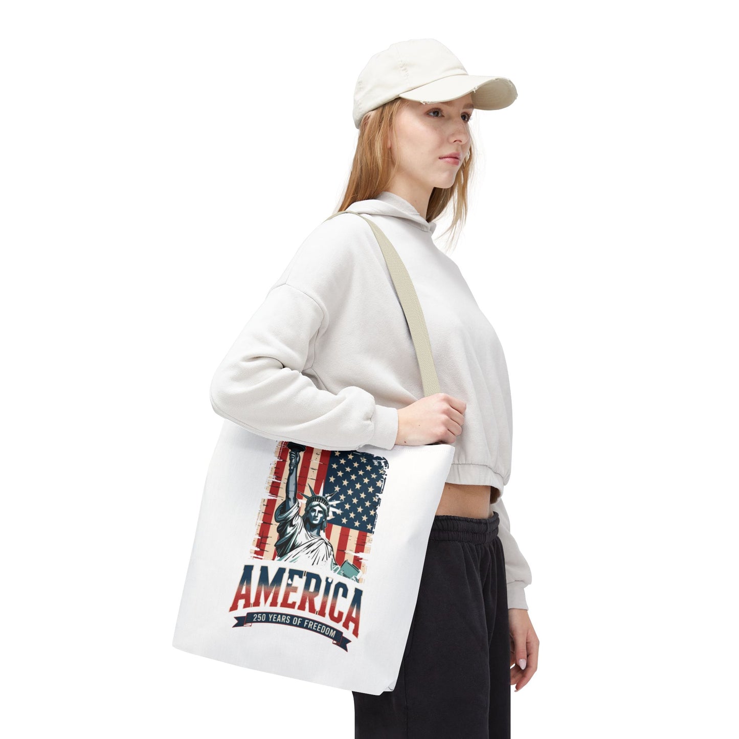 #250 Statue of Liberty American Flag 'America' Patriotic Independence Day Tote Bag