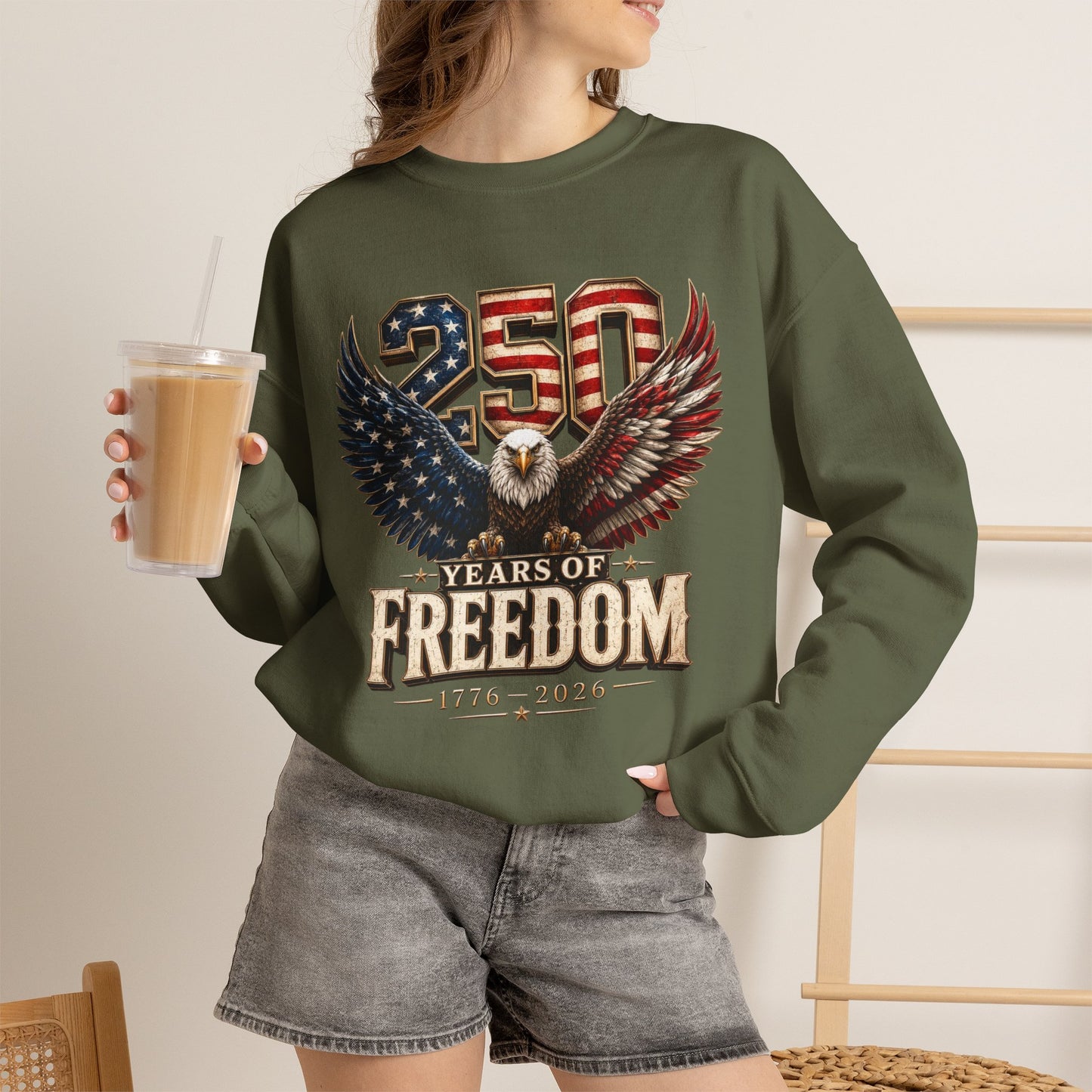 #250 250 Years of Freedom Eagle Patriotic American Flag Anniversary (1776–2026) Crewneck Sweatshirt