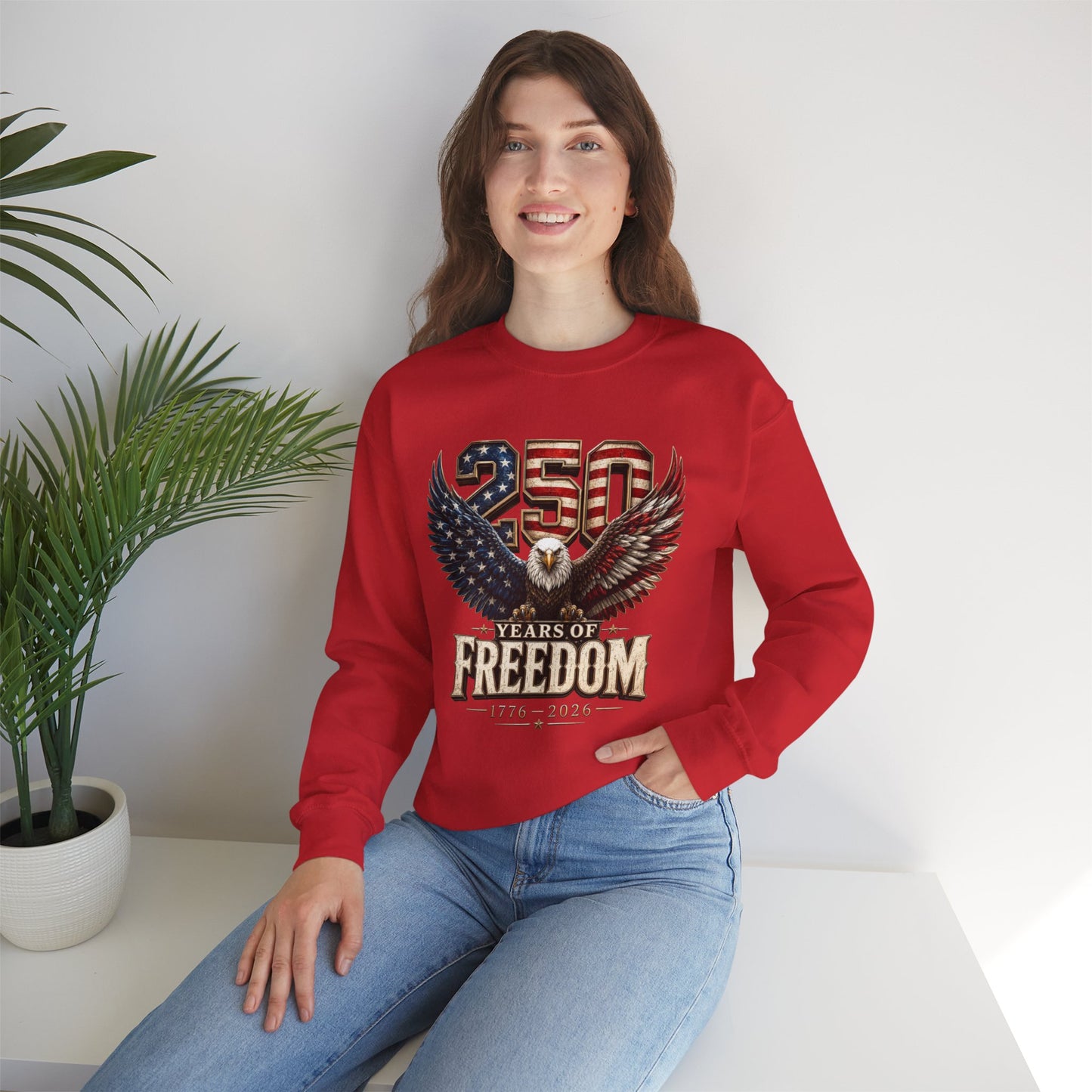 #250 250 Years of Freedom Eagle Patriotic American Flag Anniversary (1776–2026) Crewneck Sweatshirt
