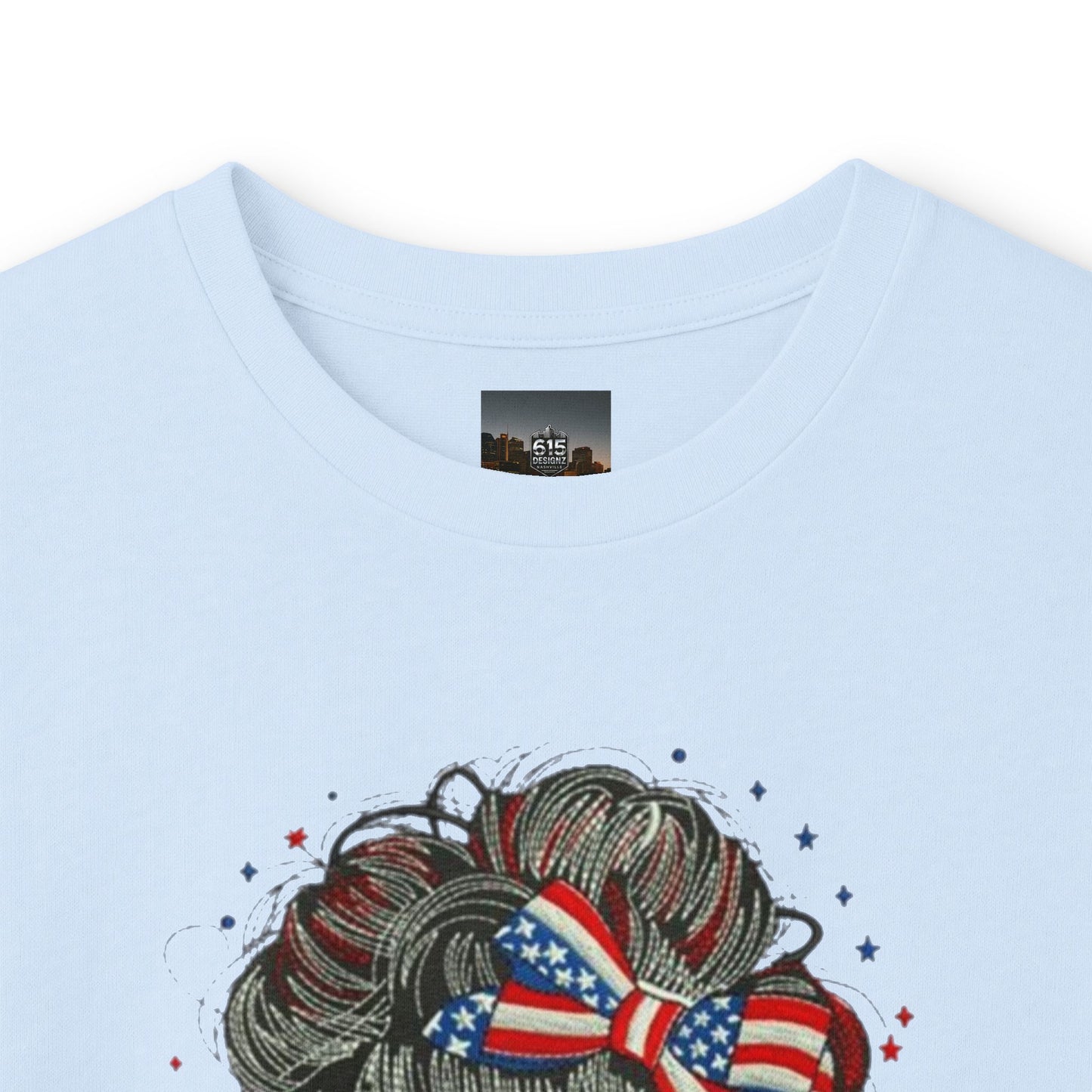 #250 "All American Girl" Patriotic Messy Bun Long Sleeve Tee