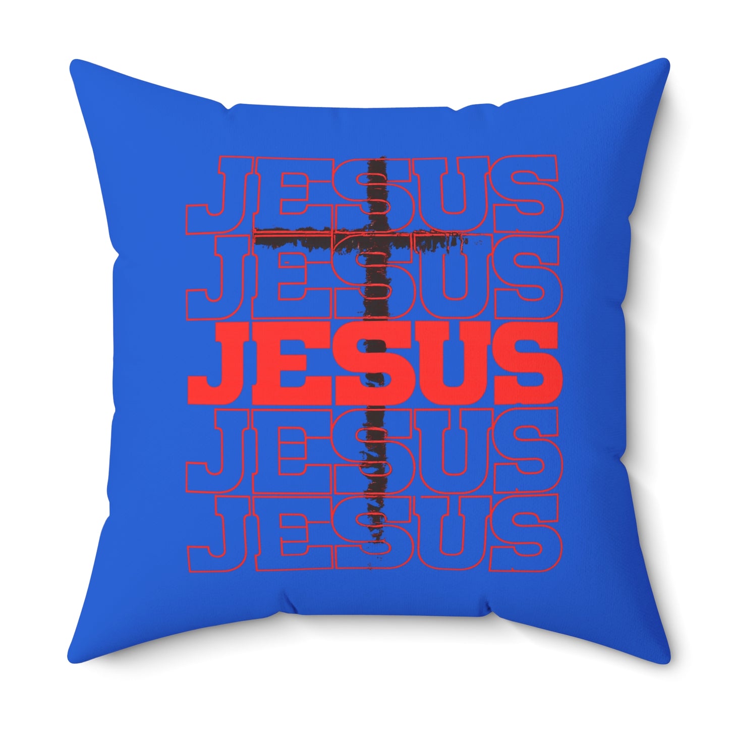 Jesus Cross Red Text Black Cross Graphic - Decorative Throw Pillow for Christian Home Decor