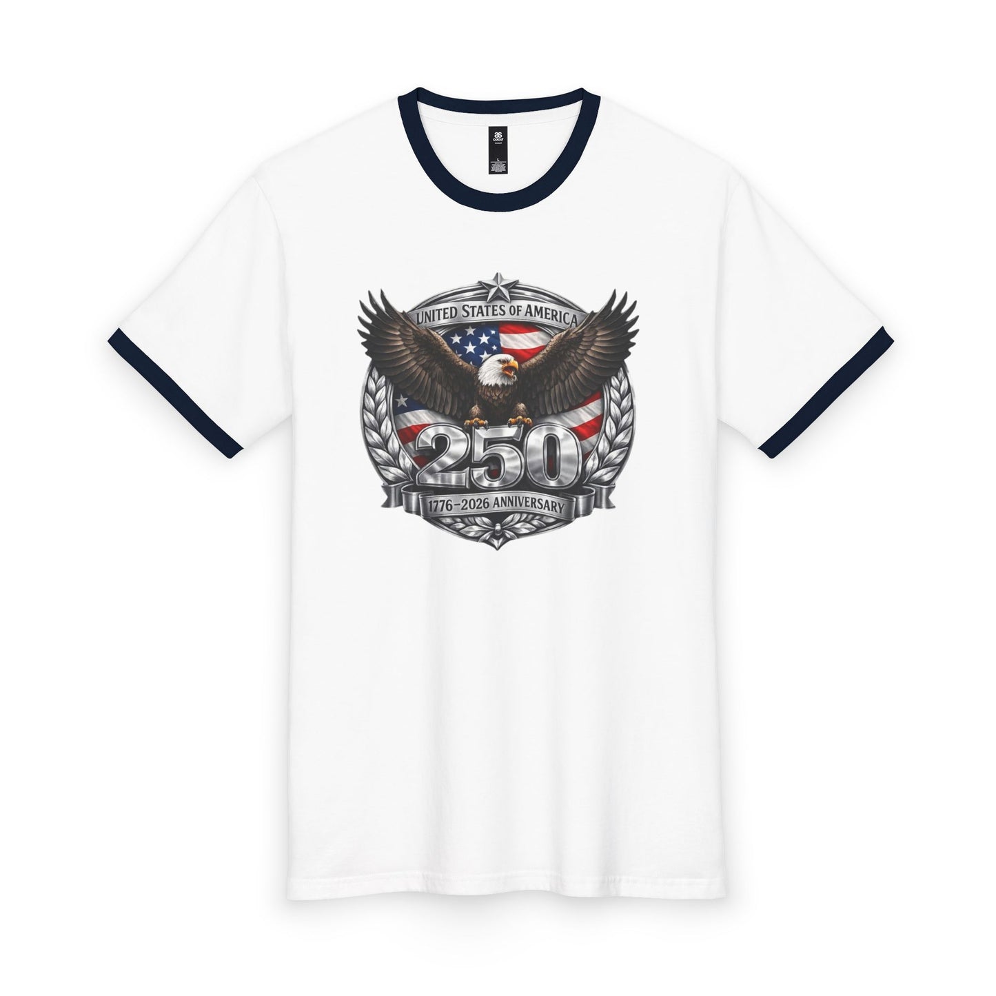 #250 Patriotic Bald Eagle 250 United States Emblem Ringer Tee