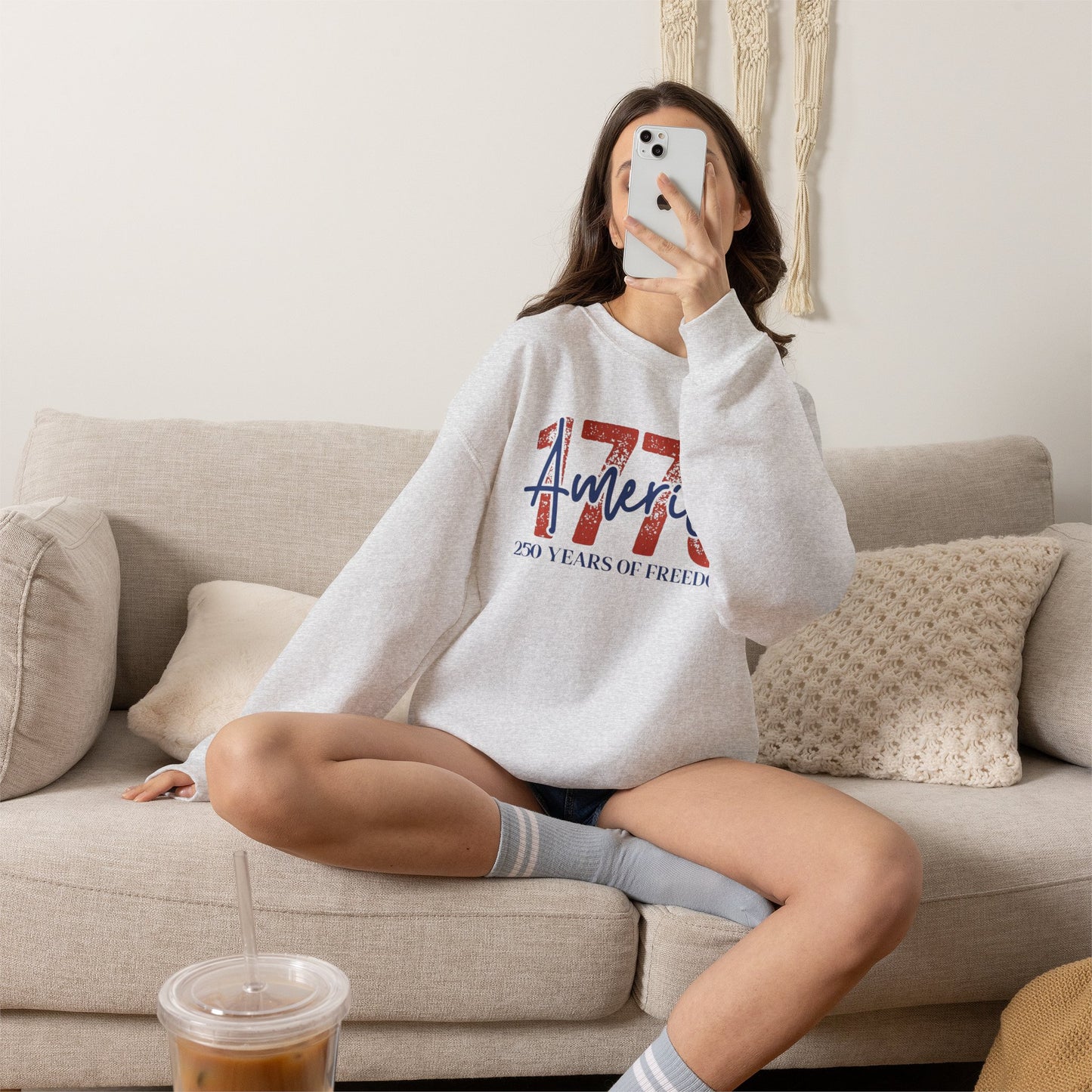 #250 1776 America: 250 Years of Freedom' Patriotic Independence Day Crewneck Sweatshirt