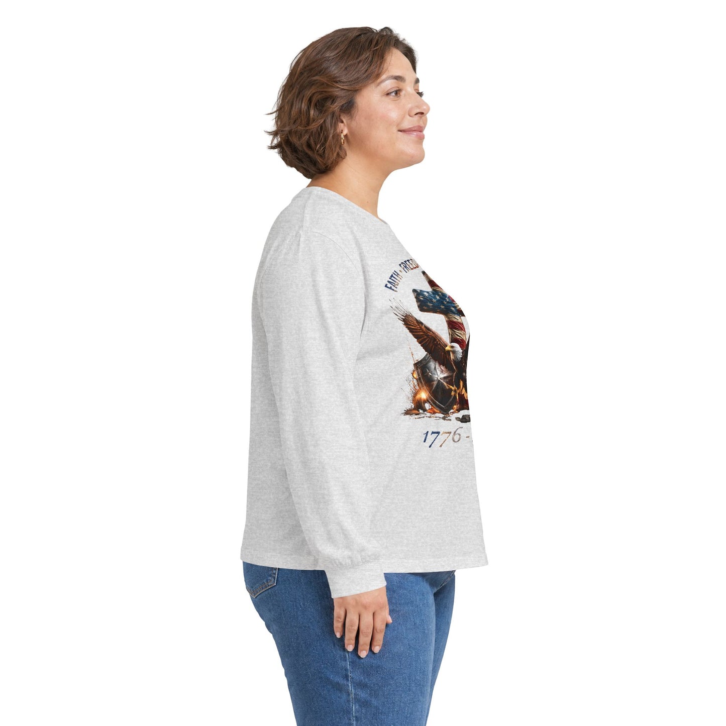 #250 Faith • Freedom 250 Years American Flag Cross & Eagle 1776-2026 Long Sleeve Tee