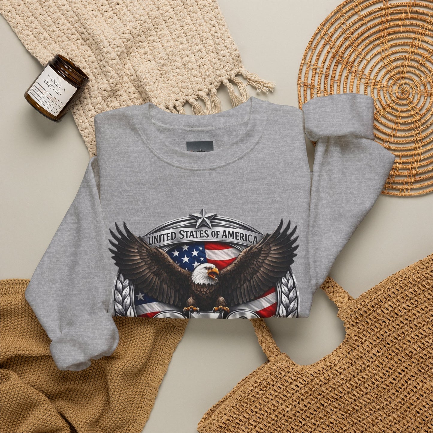#250 Patriotic Bald Eagle 250 United States Emblem Crewneck Sweatshirt