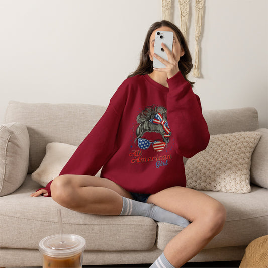 #250 "All American Girl" Patriotic Messy Bun Sweatshirt