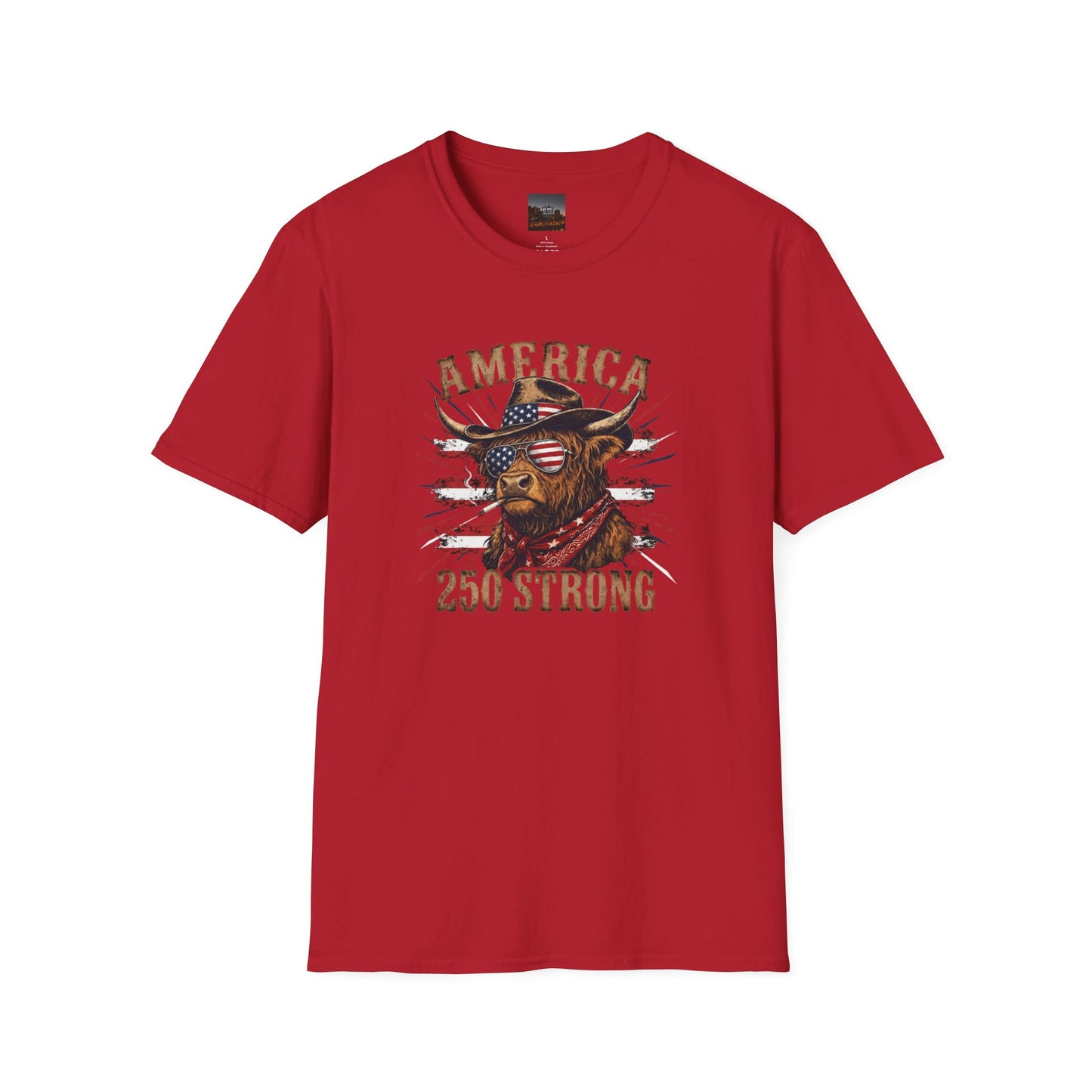 #250 America 250 Strong Patriotic Bull with American Flag T-Shirt