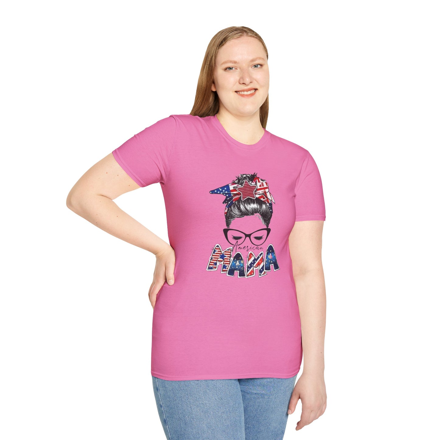 Mama USA Flag Messy Bun T-Shirt