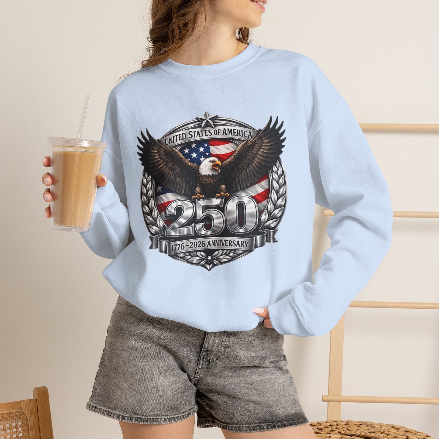 #250 Patriotic Bald Eagle 250 United States Emblem Crewneck Sweatshirt
