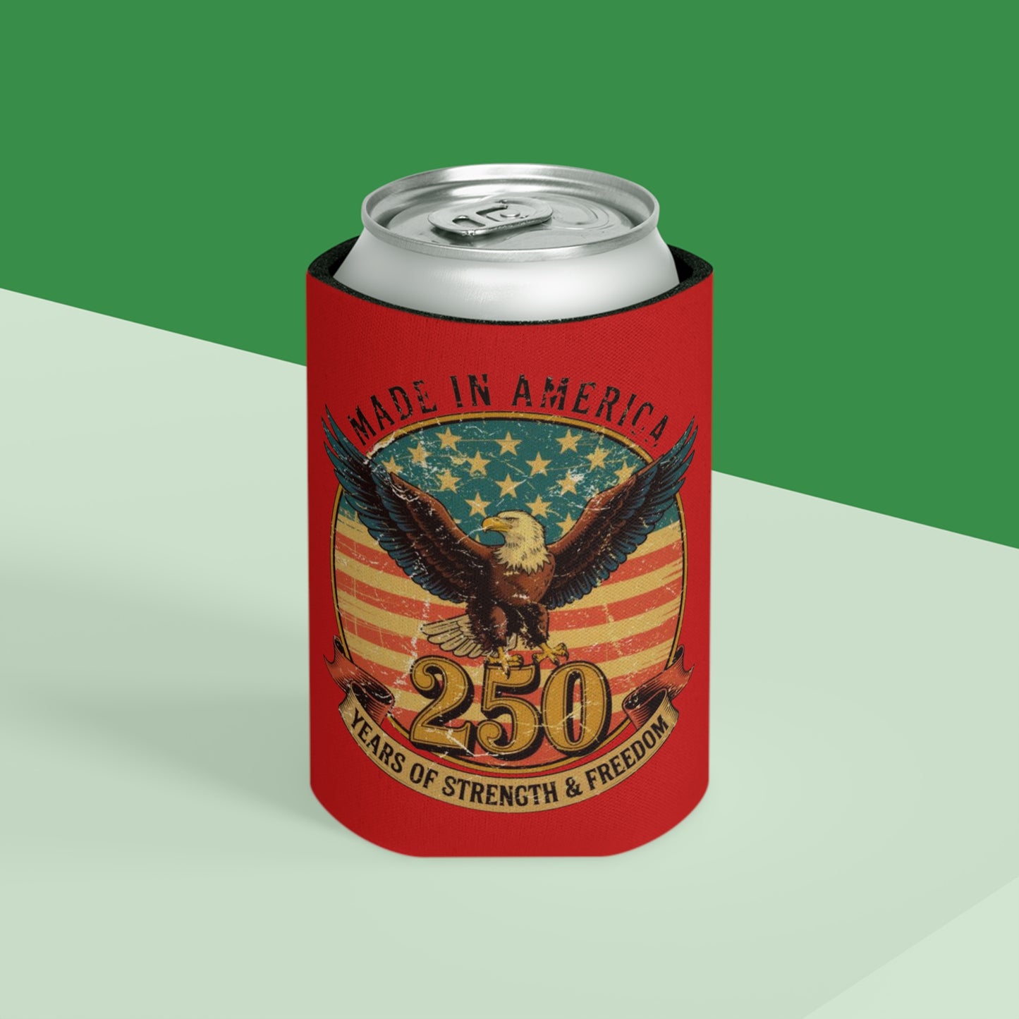 #250 Made in America Eagle 250th Anniversary Patriotic Can Cooler - Beverage Koozie