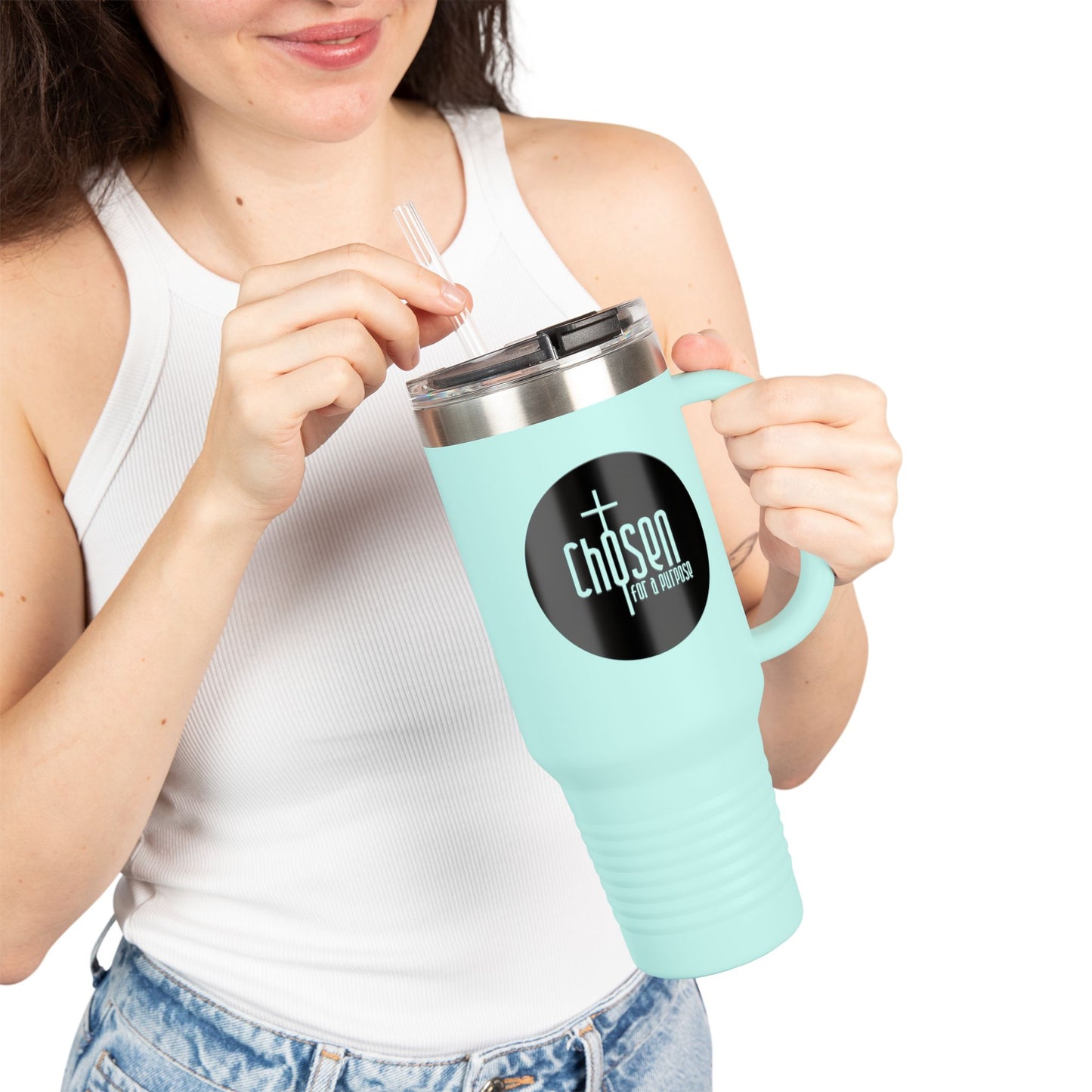 Chosen for a Purpose 40oz Insulated Travel Mug — Faith Logo Stainless Tumbler