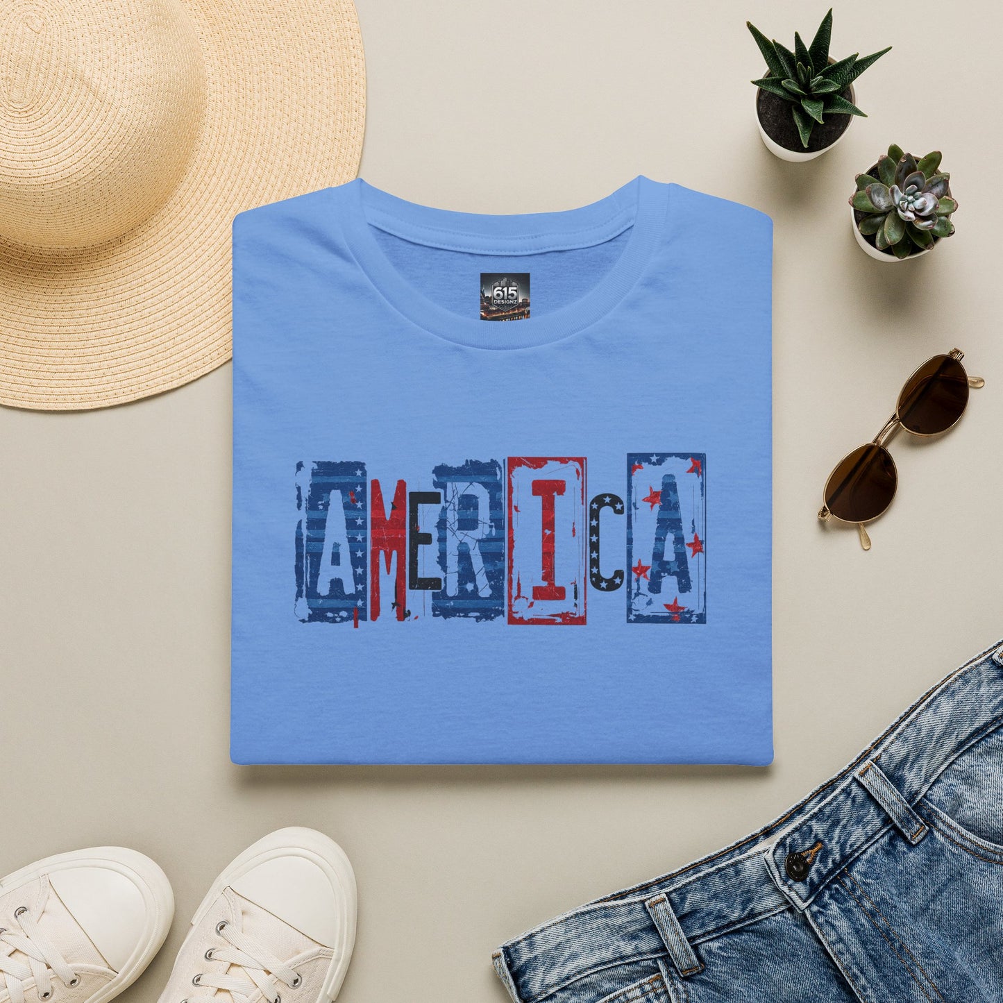 #250 America Retro Block Text Patriotic T-Shirt