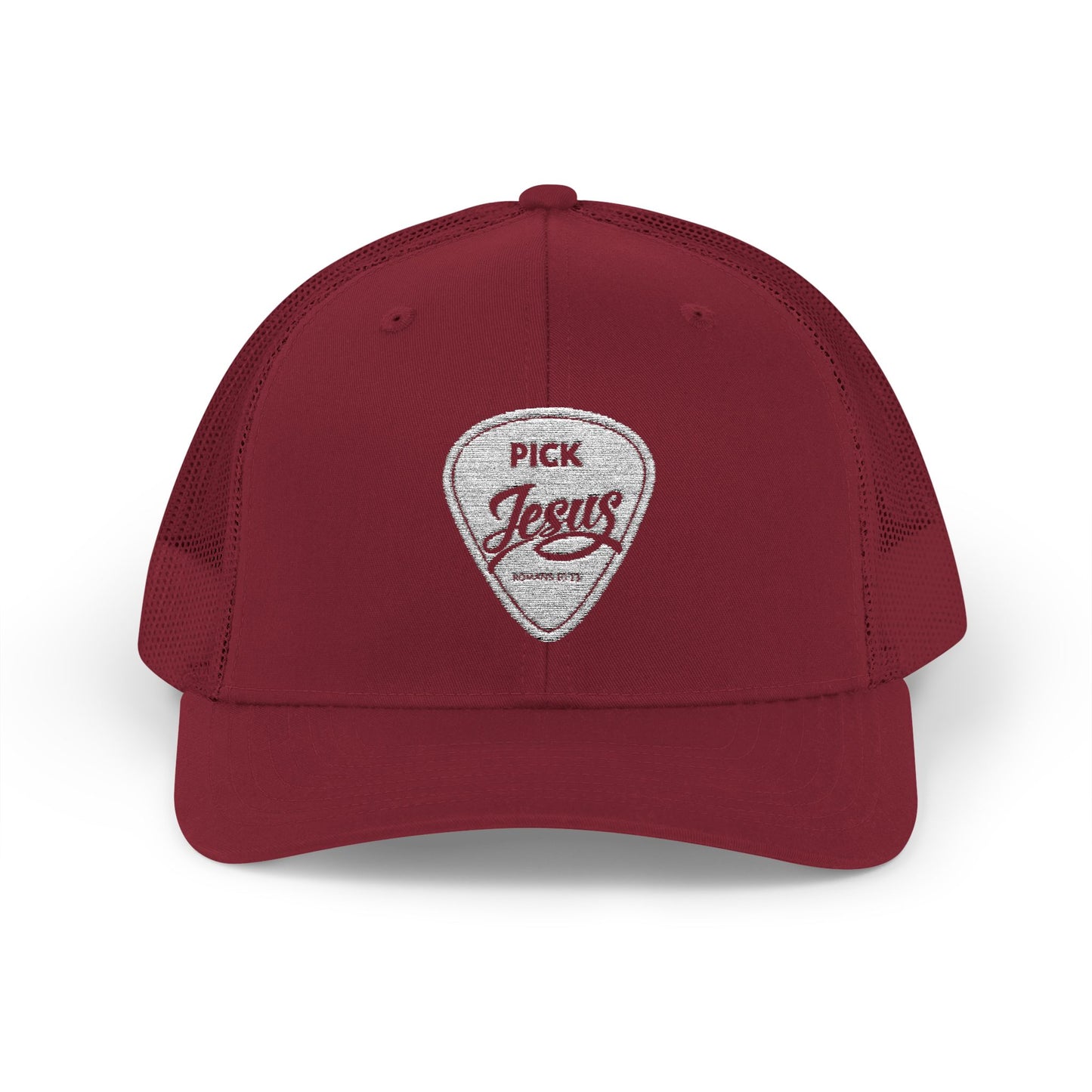Pick Jesus Guitar Pick Snapback Trucker Cap Christian Guitar Pick Design (Romans 10:13)