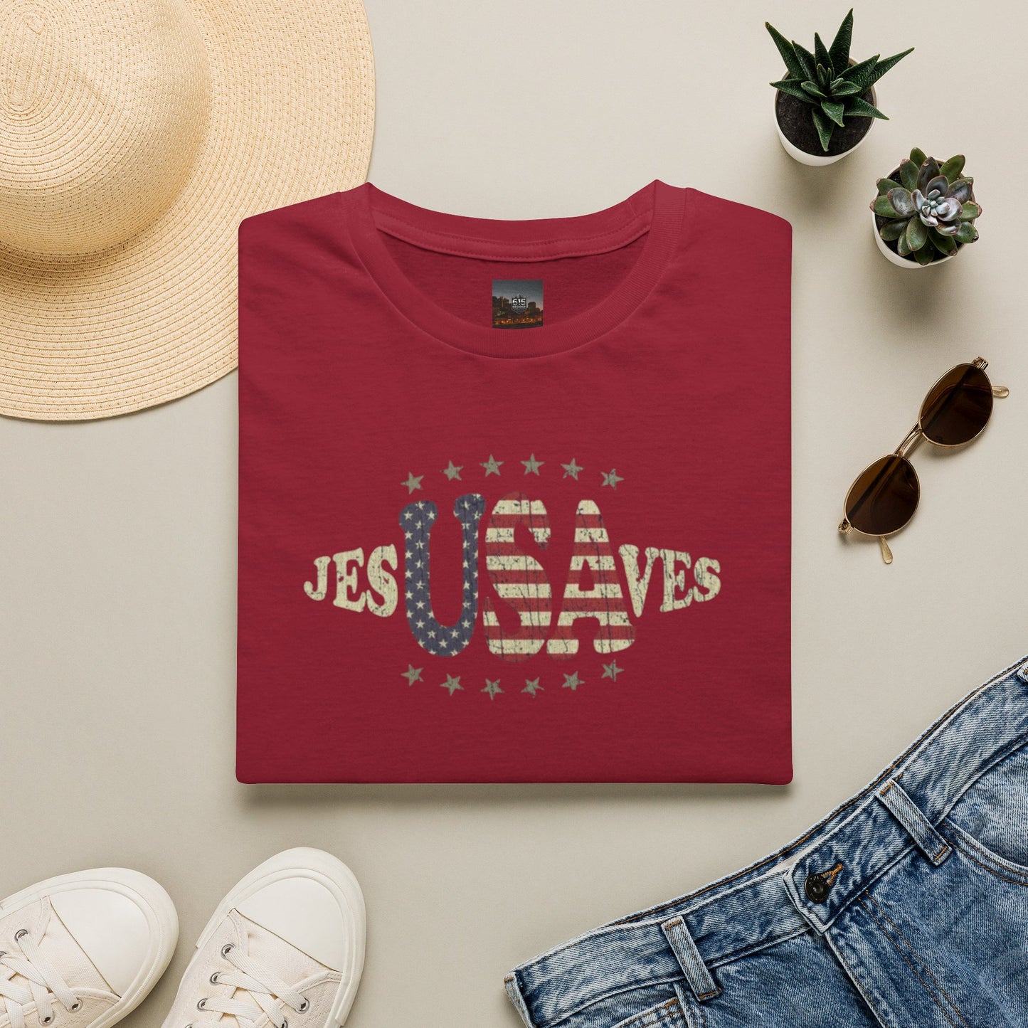 JesUSAves Patriotic T-Shirt — American Flag Christian Faith Tee