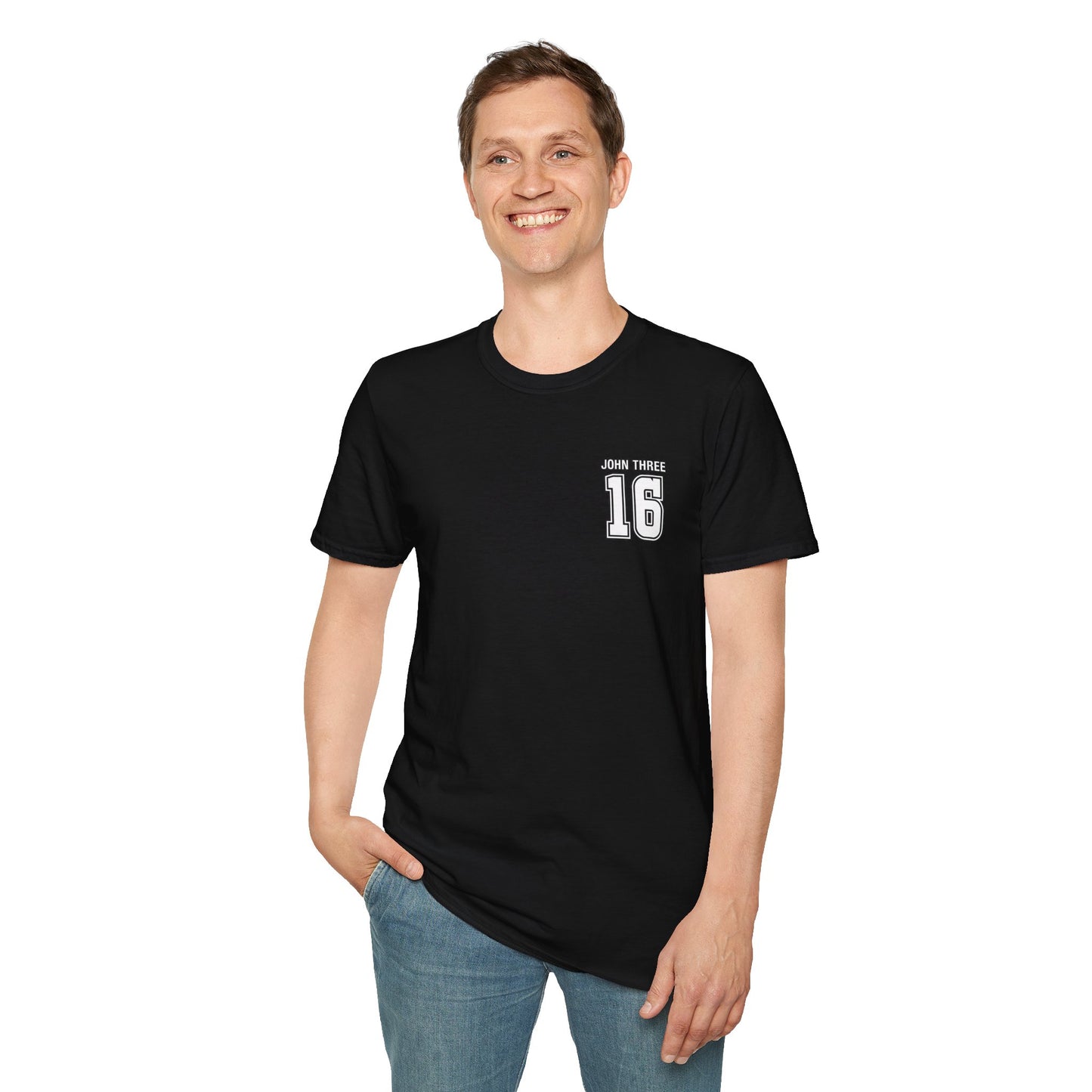 John Three 16 Chest and Back Jersey Print with Scripture Tee