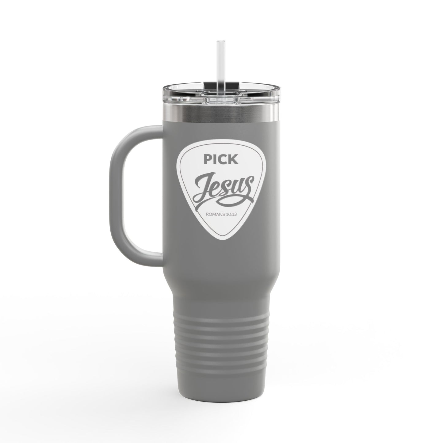 Pick Jesus Guitar Pick 40oz Christian Guitar Pick Design (Romans 10:13) Insulated Travel Mug