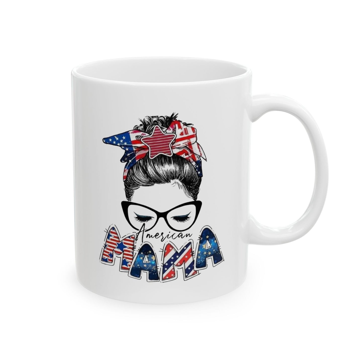 #250 Mama USA Flag Messy Bun Ceramic Mug - 11oz & 15oz