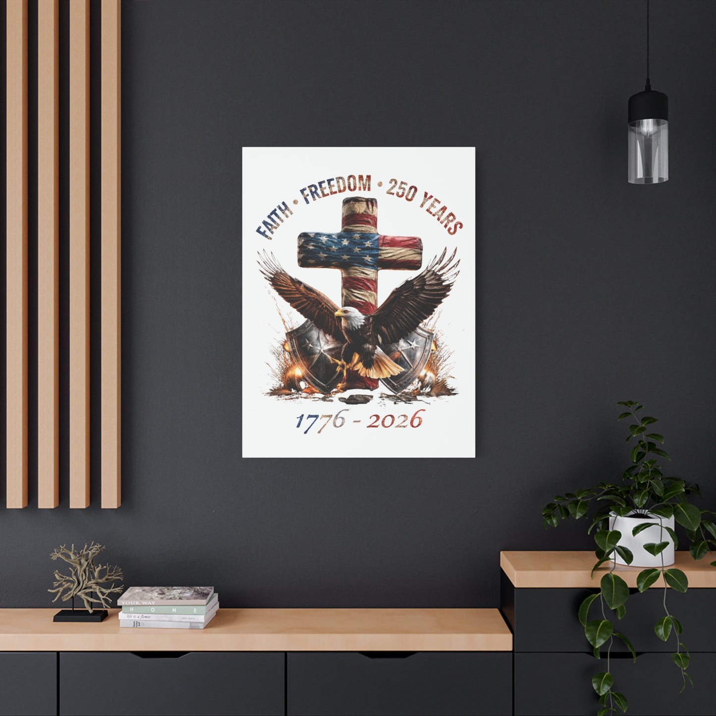 #250 Faith • Freedom 250 Years American Flag Cross & Eagle 1776-2026 Matte Canvas Wall Art
