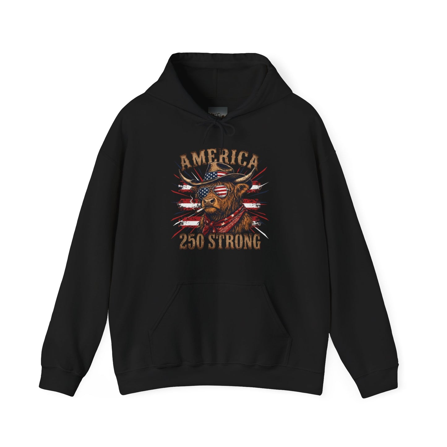 #250 America 250 Strong Patriotic Bull with American Flag Hoodie