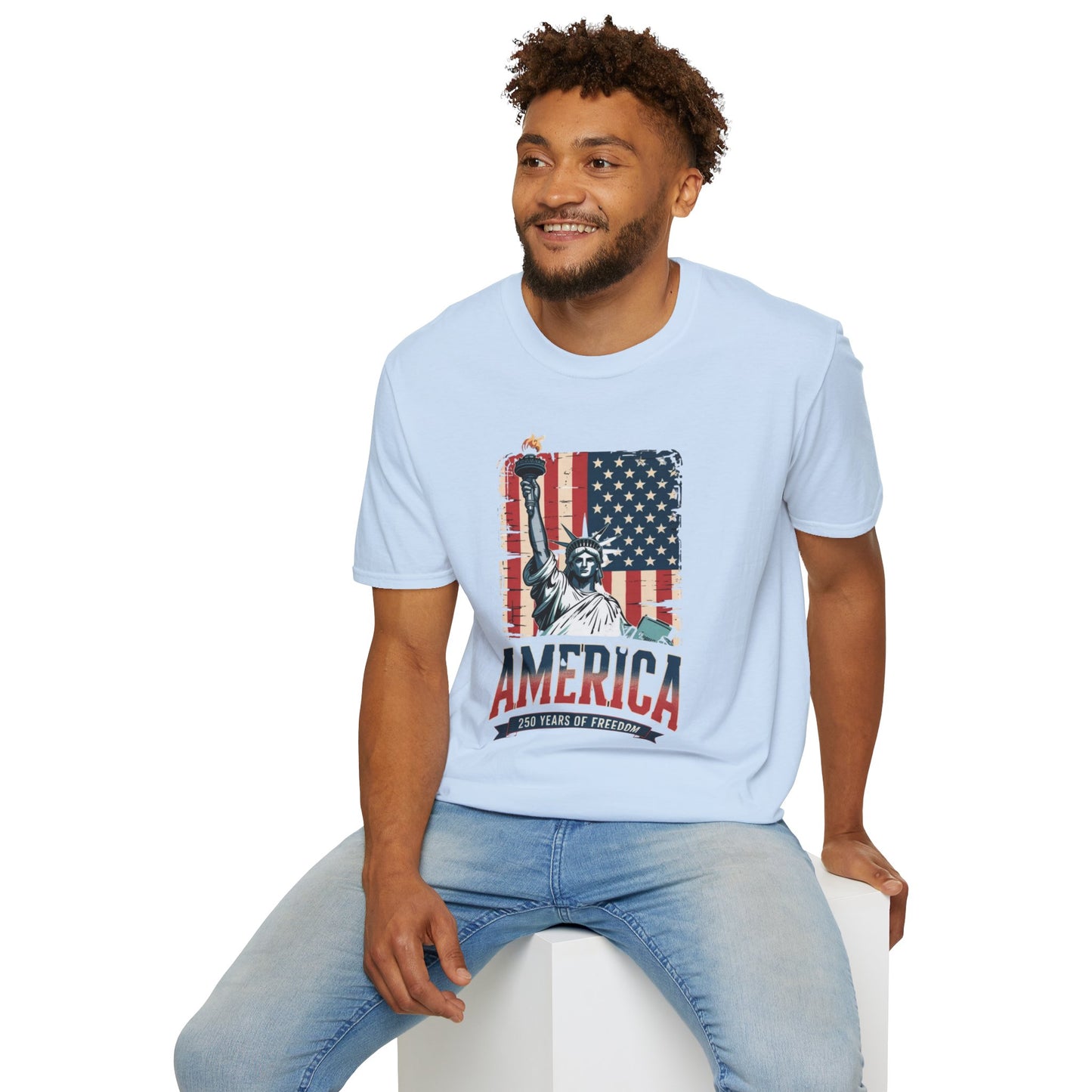 #250 Statue of Liberty American Flag 'America' Patriotic Independence Day T‑Shirt