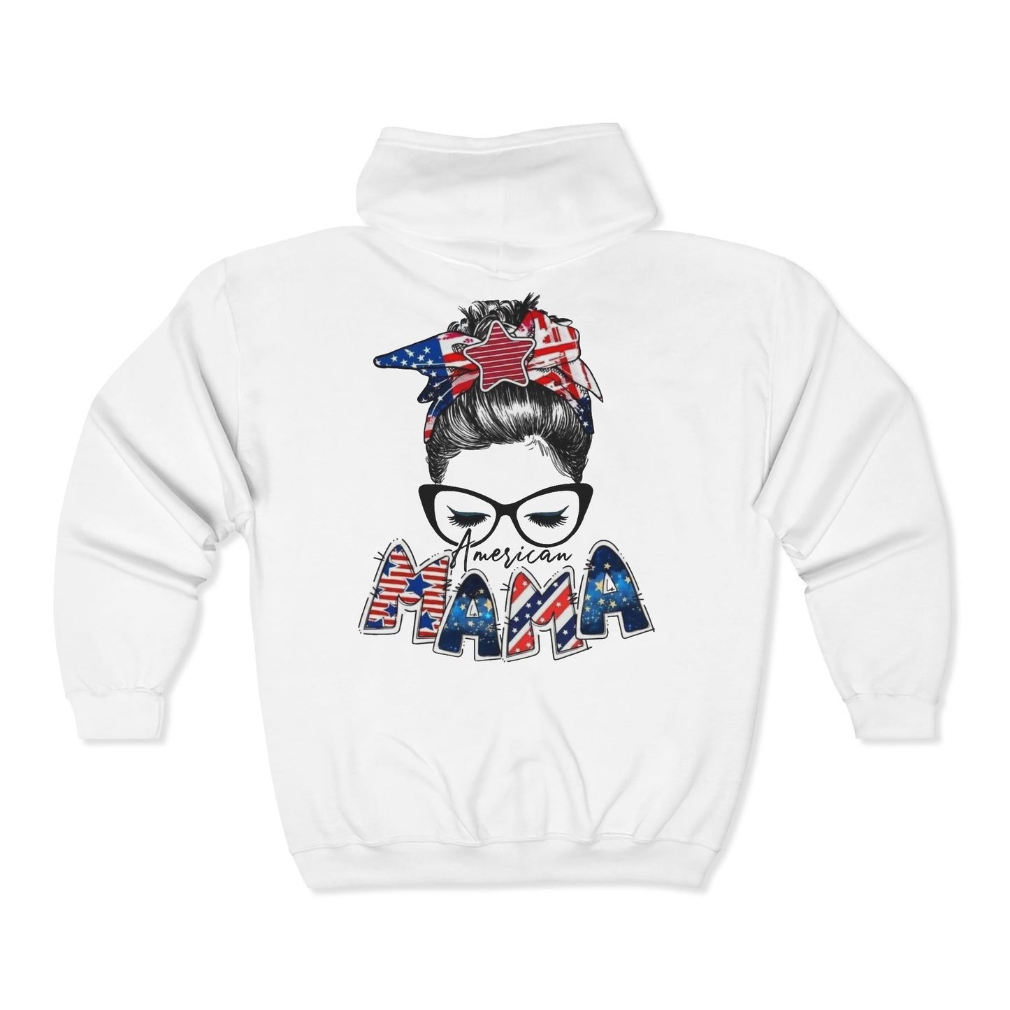 #250 Mama USA Flag Messy Bun Zip Hoodie