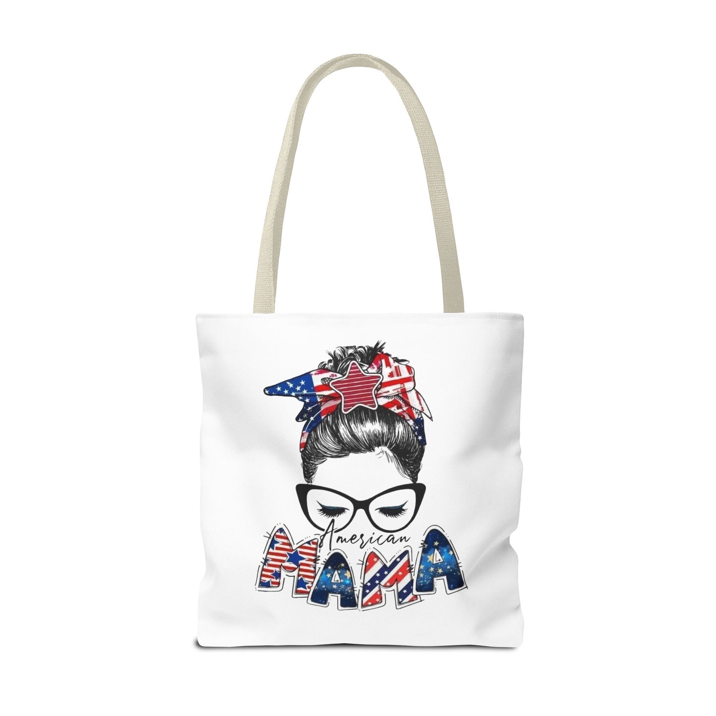 #250 Mama USA Flag Messy Bun Tote Bag