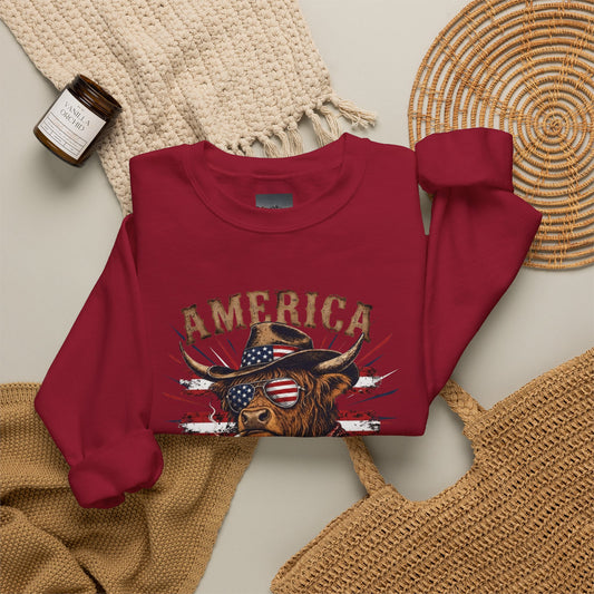 #250 America 250 Strong Patriotic Bull with American Flag Sweatshirt