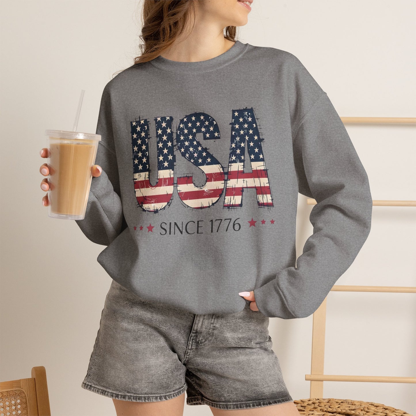 #250 USA Flag "USA Since 1776" Patriotic Crewneck Sweatshirt