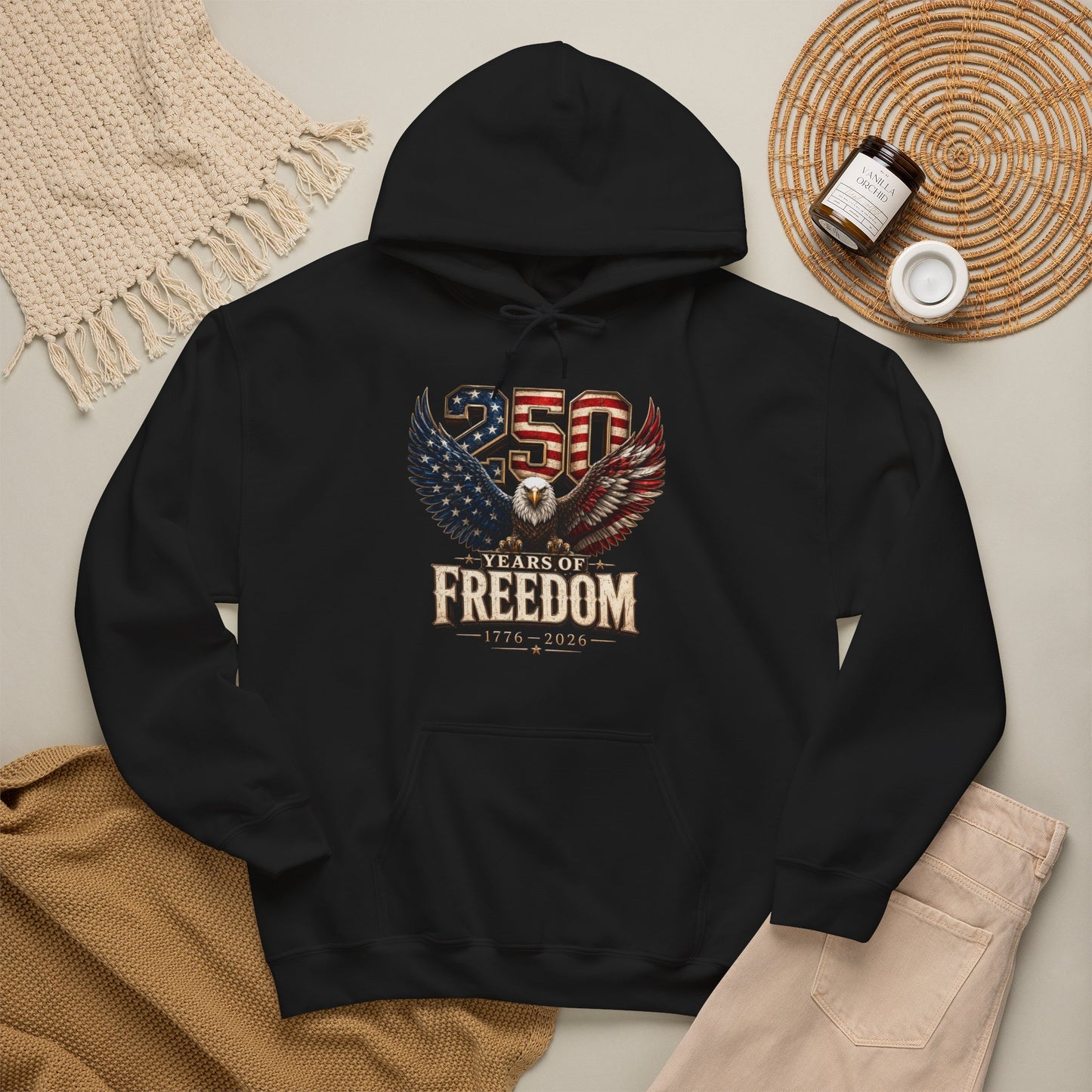 #250 250 Years of Freedom Eagle Patriotic American Flag Anniversary (1776–2026) Patriotic Hoodie