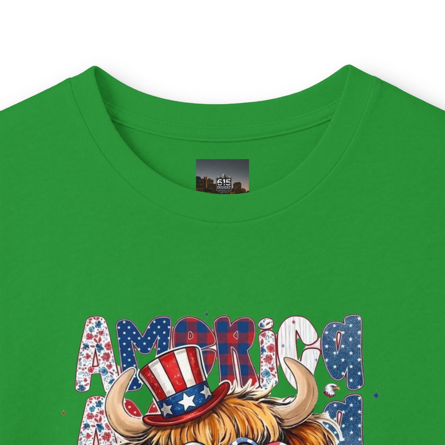 #250 American Flag Bubblegum Patriotic Highland Cow Long Sleeve Tee
