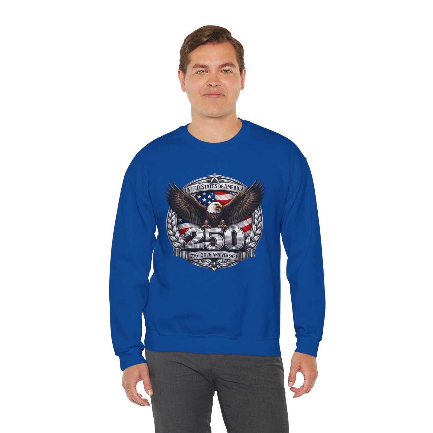 #250 Patriotic Bald Eagle 250 United States Emblem Crewneck Sweatshirt