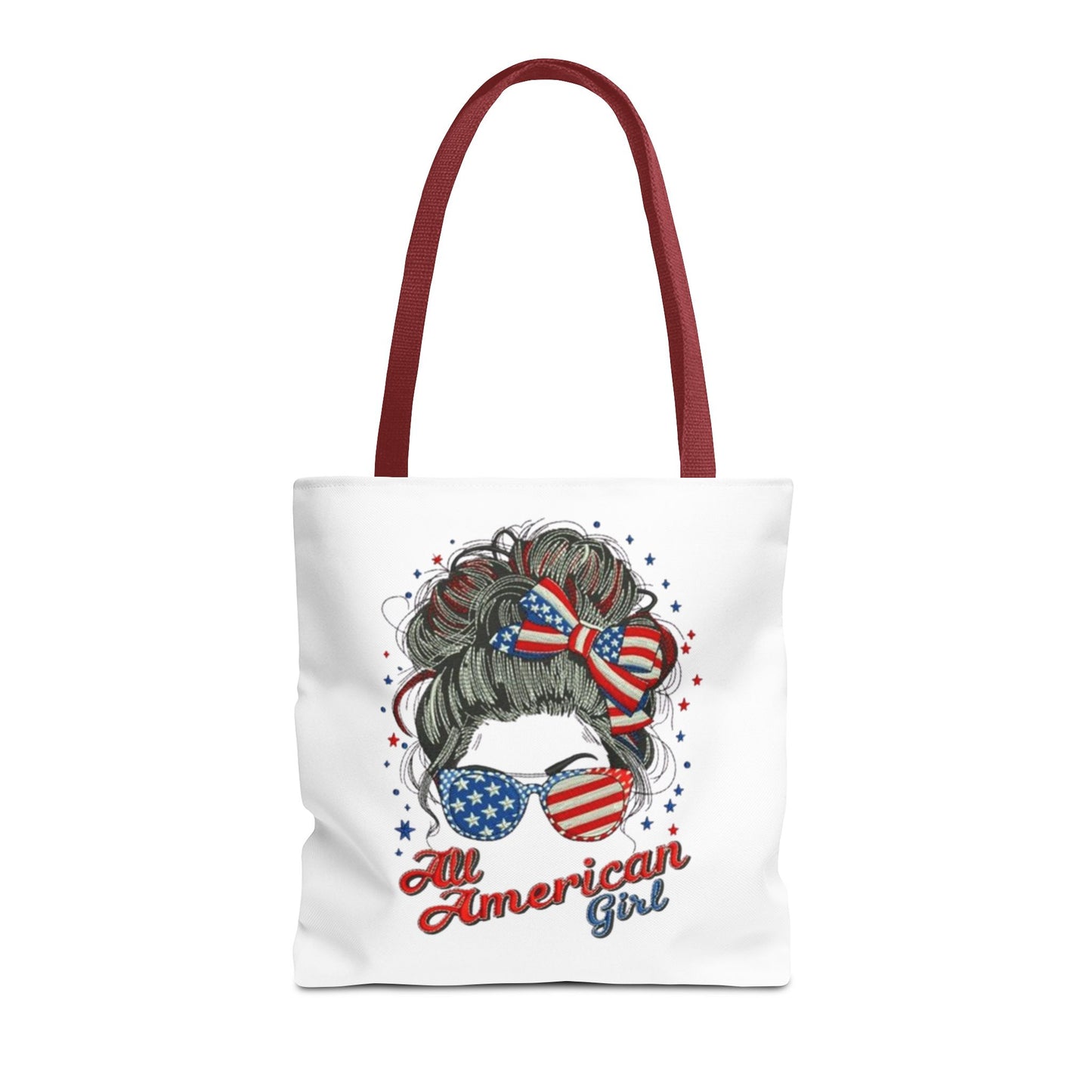 #250 "All American Girl" Patriotic Messy Bun Tote Bag