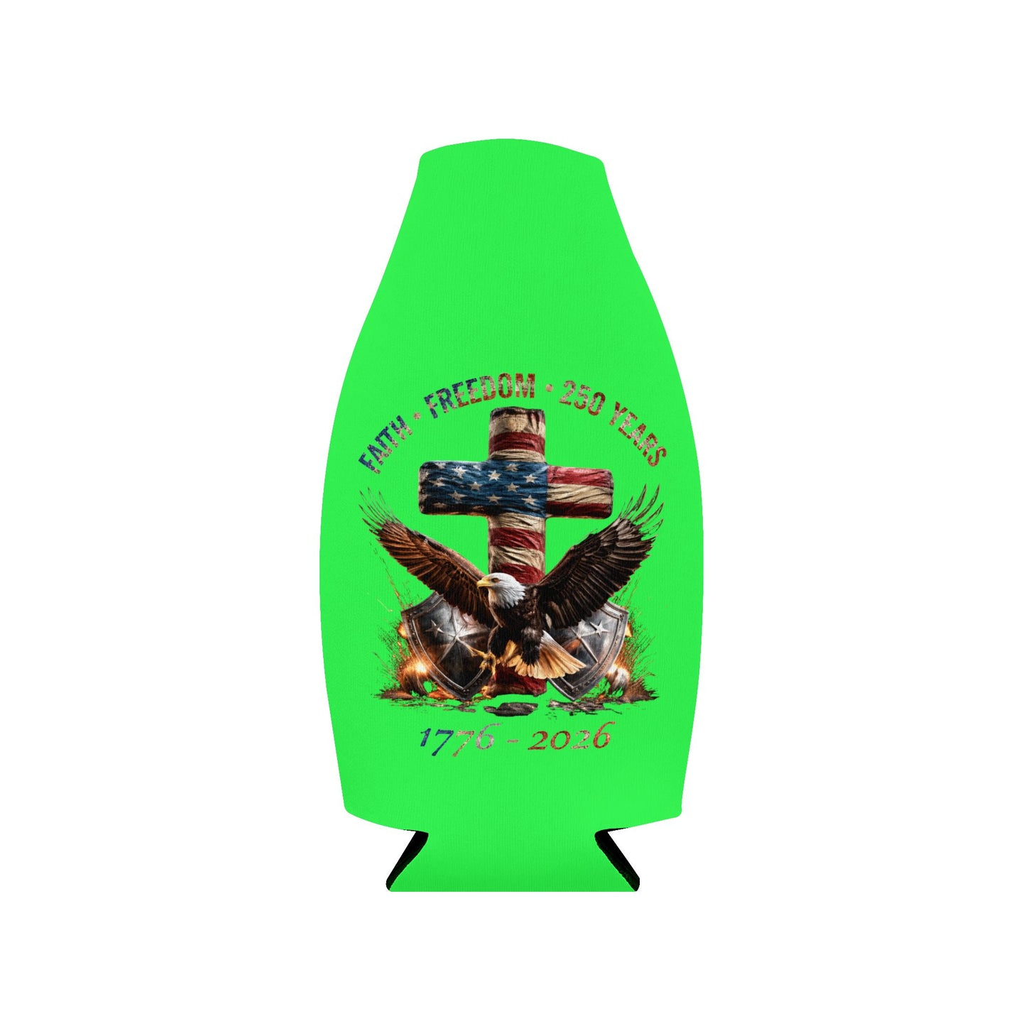 #250 Faith • Freedom 250 Years American Flag Cross & Eagle 1776-2026 Zip-Up Bottle Cooler Sleeve Koozie