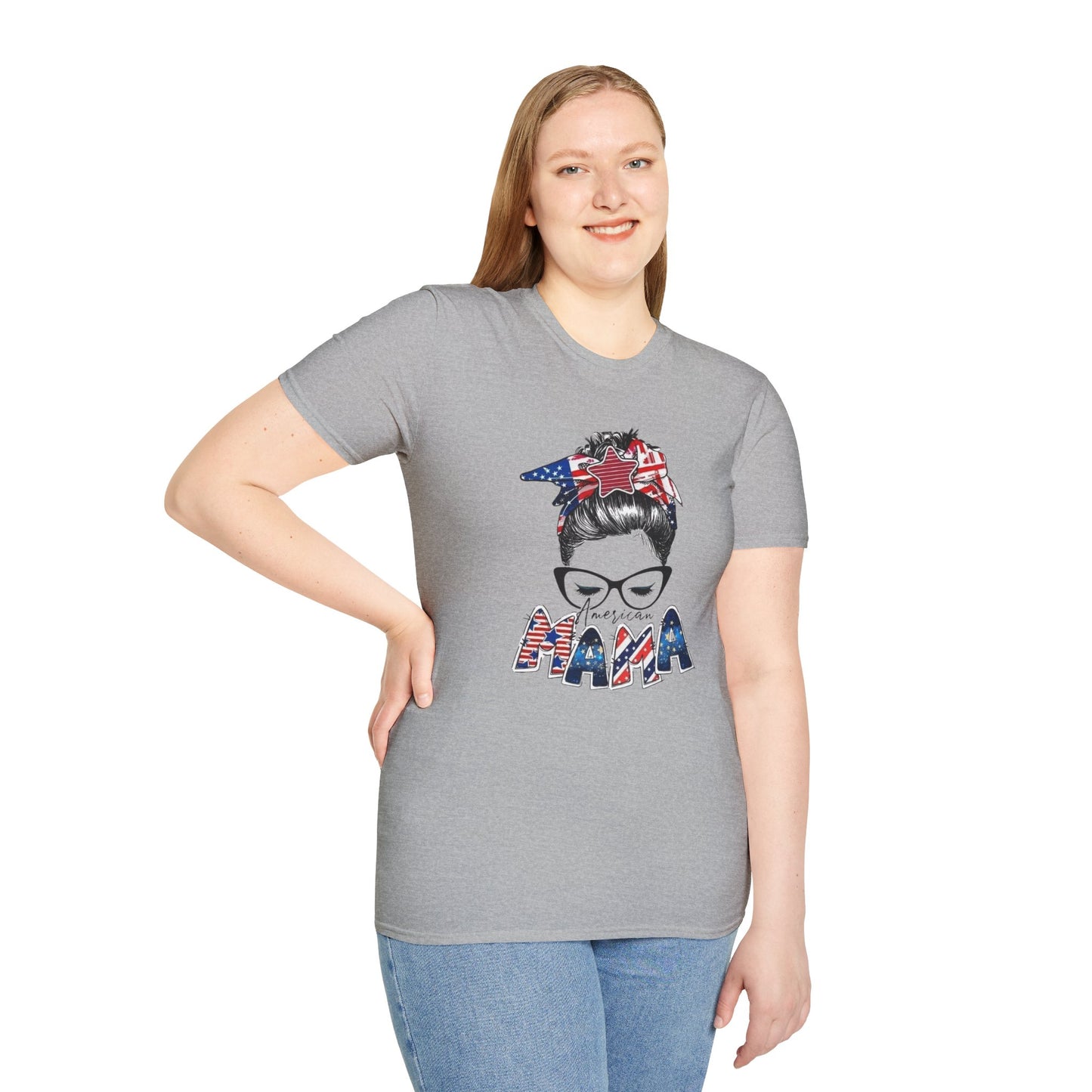 Mama USA Flag Messy Bun T-Shirt