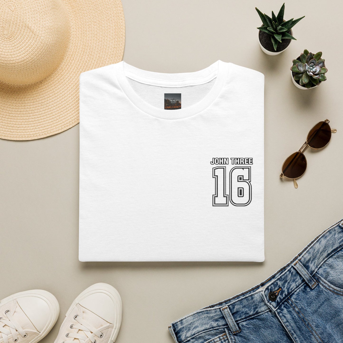 John Three 16 Chest and Back Jersey Print with Scripture Tee