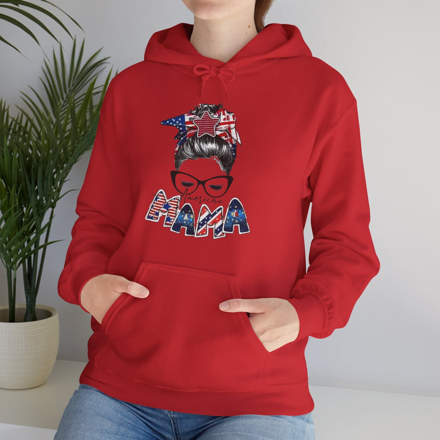 #250 Mama USA Flag Messy Bun Hoodie